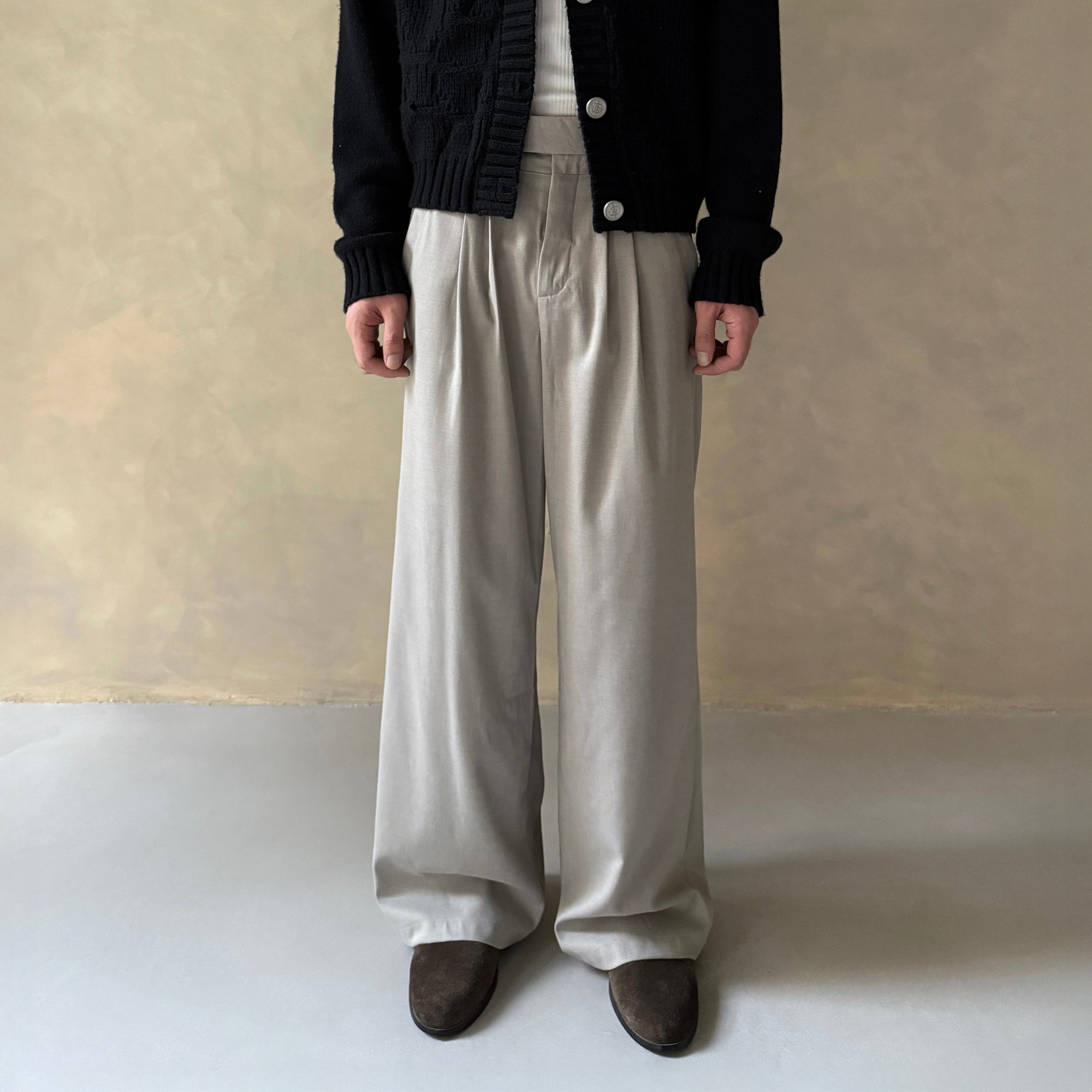 IN EXISTENCE Pleated Belted Wide-Leg Trousers