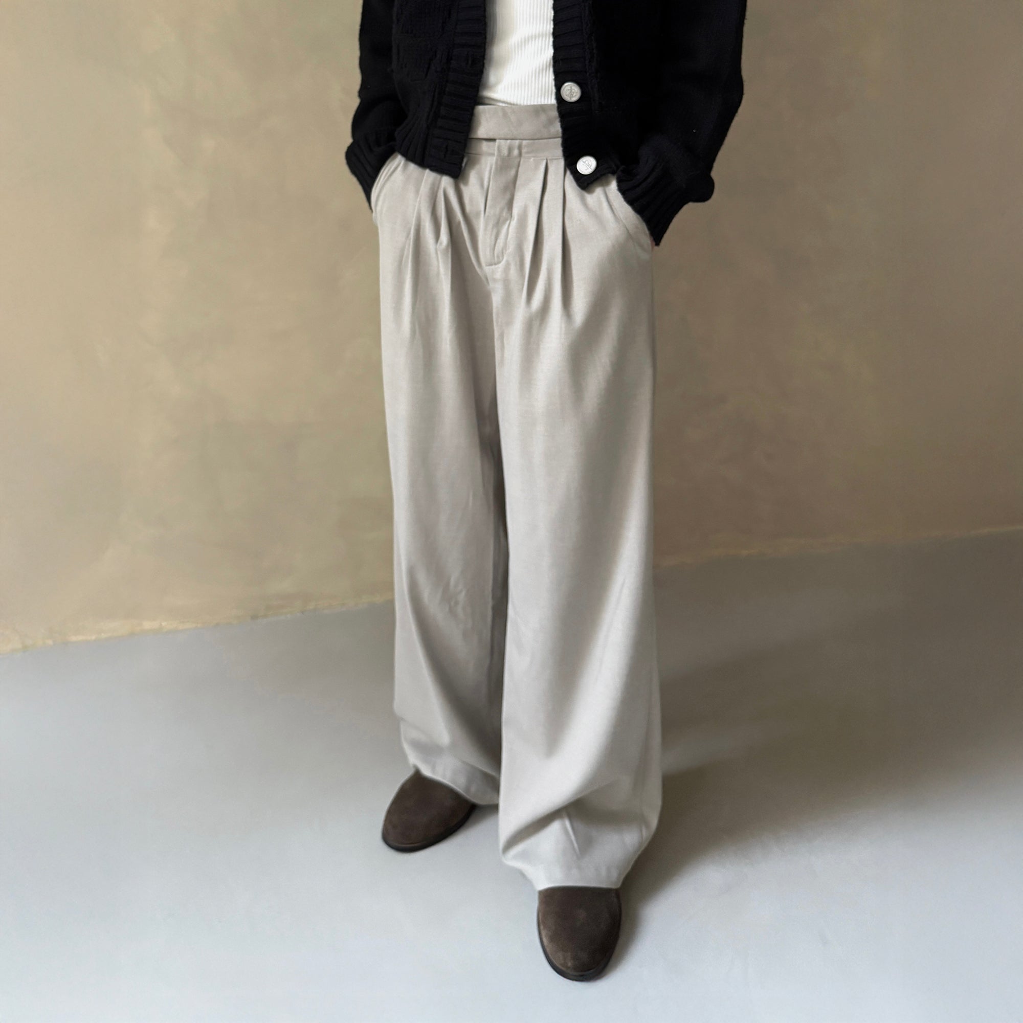 IN EXISTENCE Pleated Belted Wide-Leg Trousers