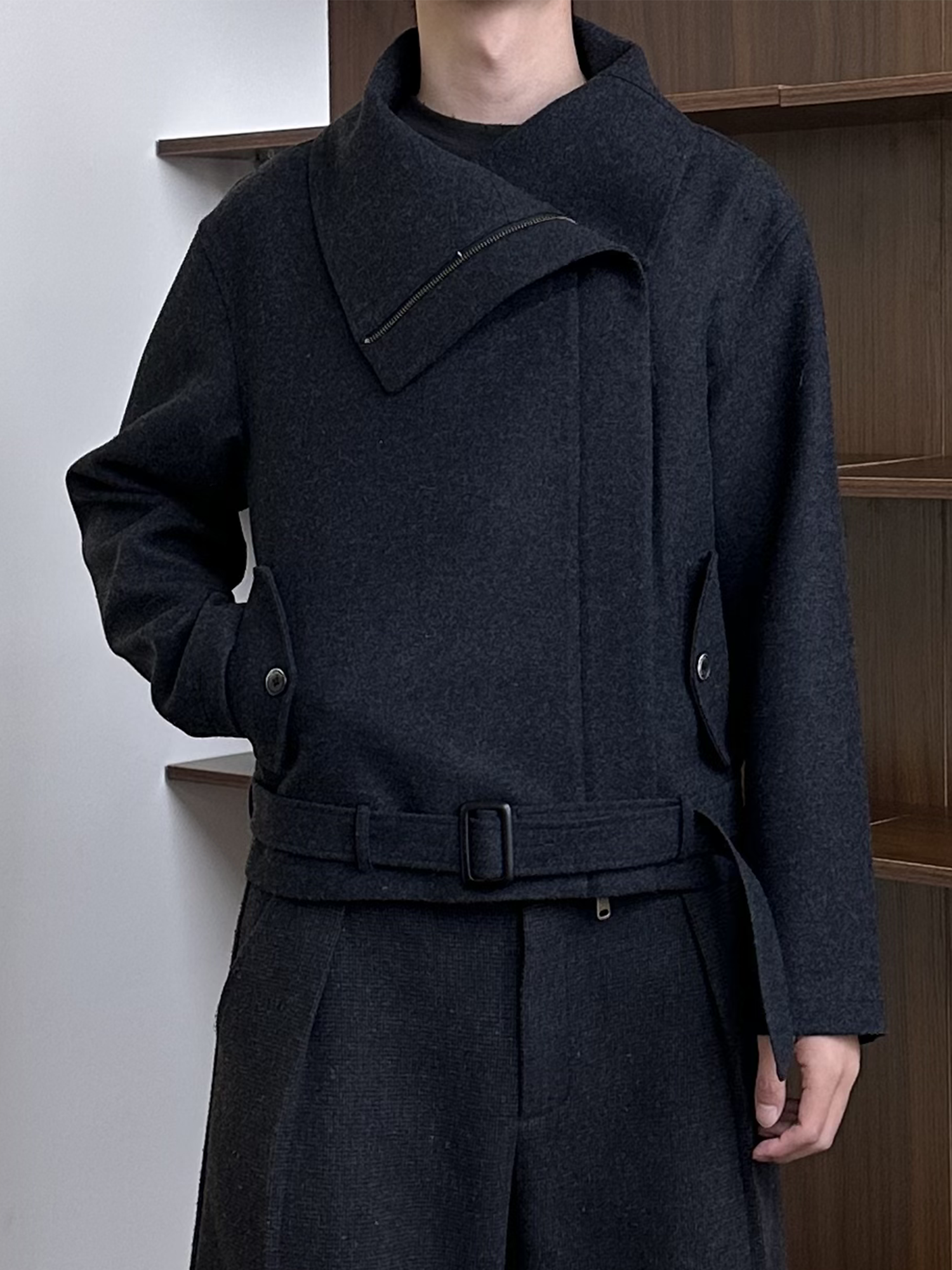 KREATE Asymmetrical Funnel-Neck Wool-Blend Jacket