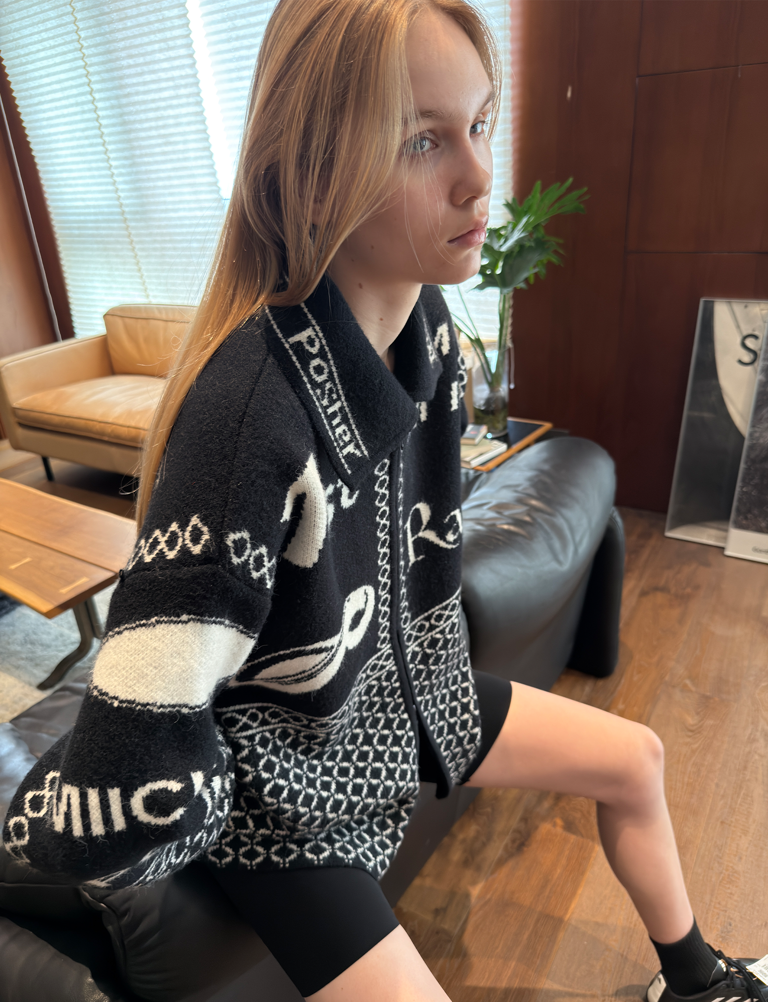 MIICHOUS Racer Geometric Jacquard Zip-Up Cardigan