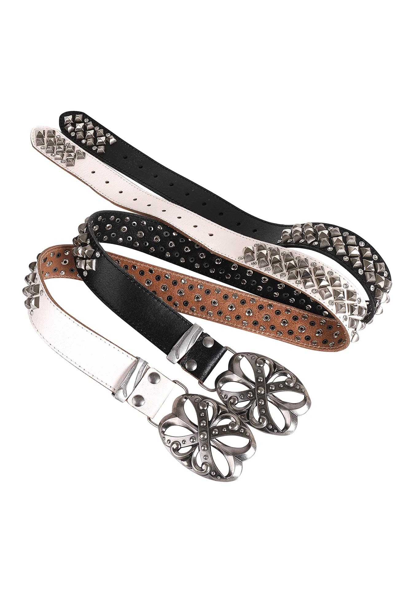 DND4DES Studded Rhinestone Carved Buckle Leather Belt