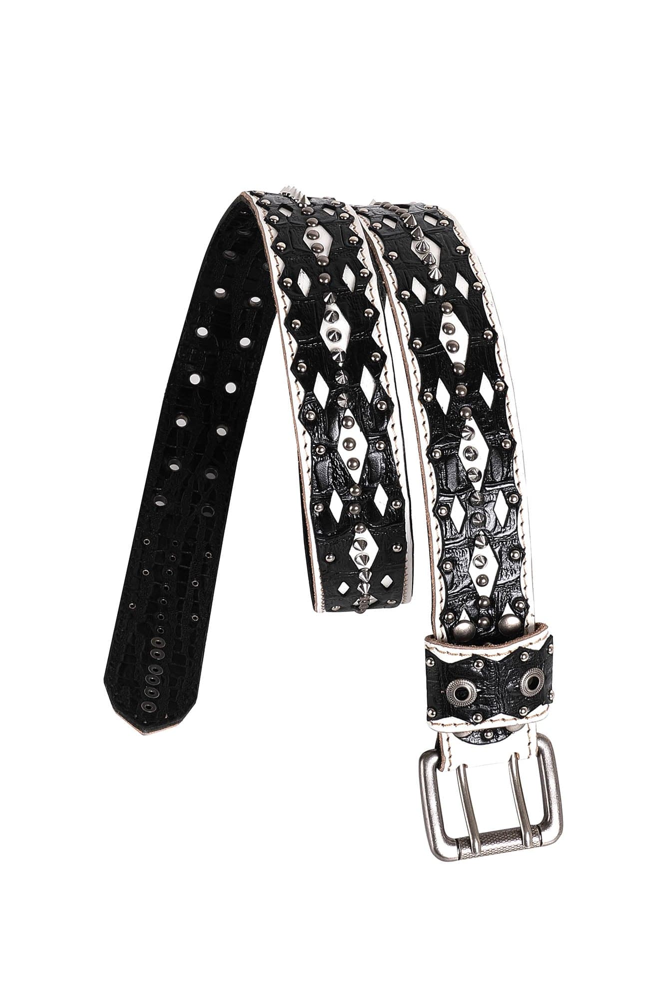 DND4DES Geometric Chain Studded Leather Belt