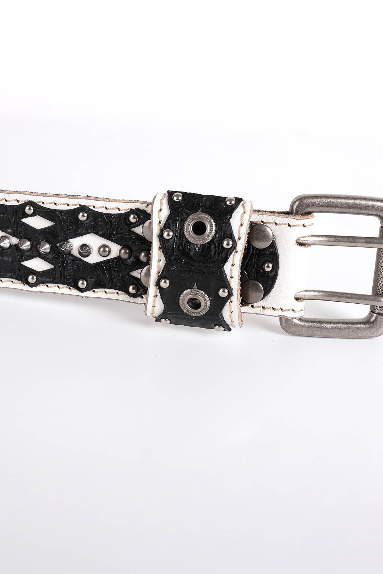 DND4DES Geometric Chain Studded Leather Belt