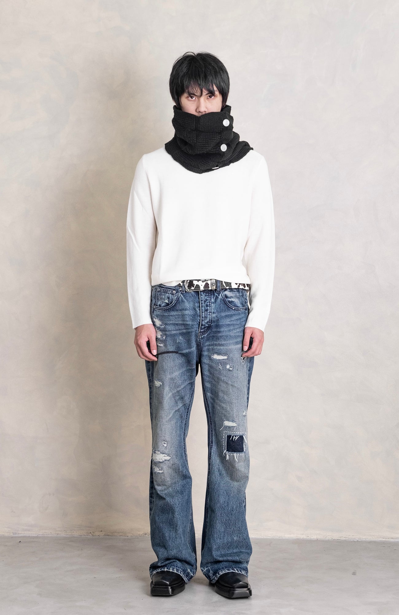 IN EXISTENCE Convertible Coin-Embellished Wool-Blend Scarf, premium urban and streetwear designers apparel on PROJECTISR.com, IN EXISTENCE