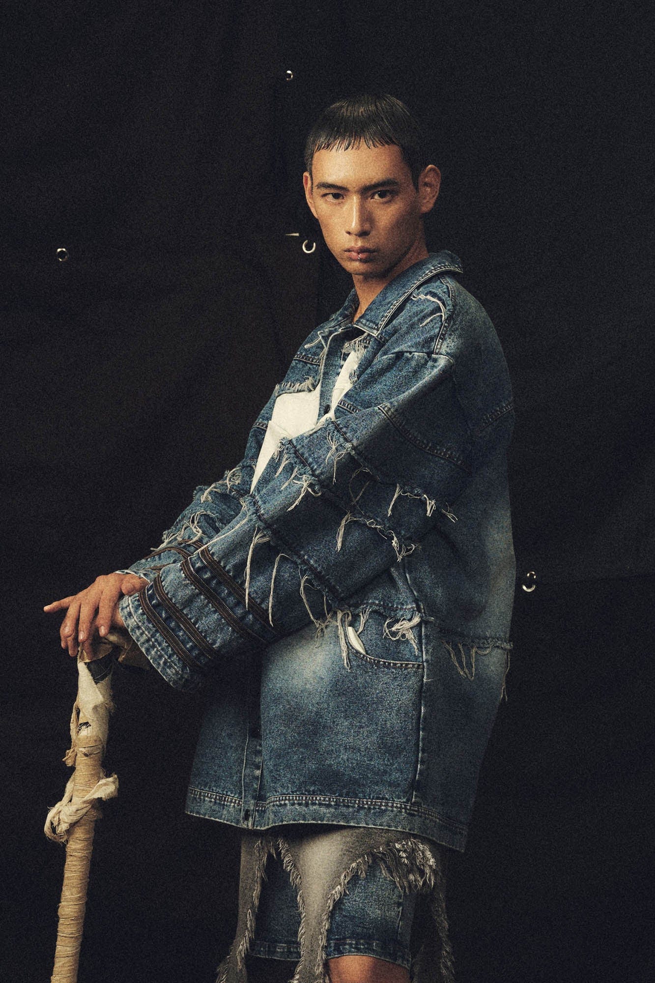 KADAKADA Frayed Layered Patchwork Oversized Denim Jacket