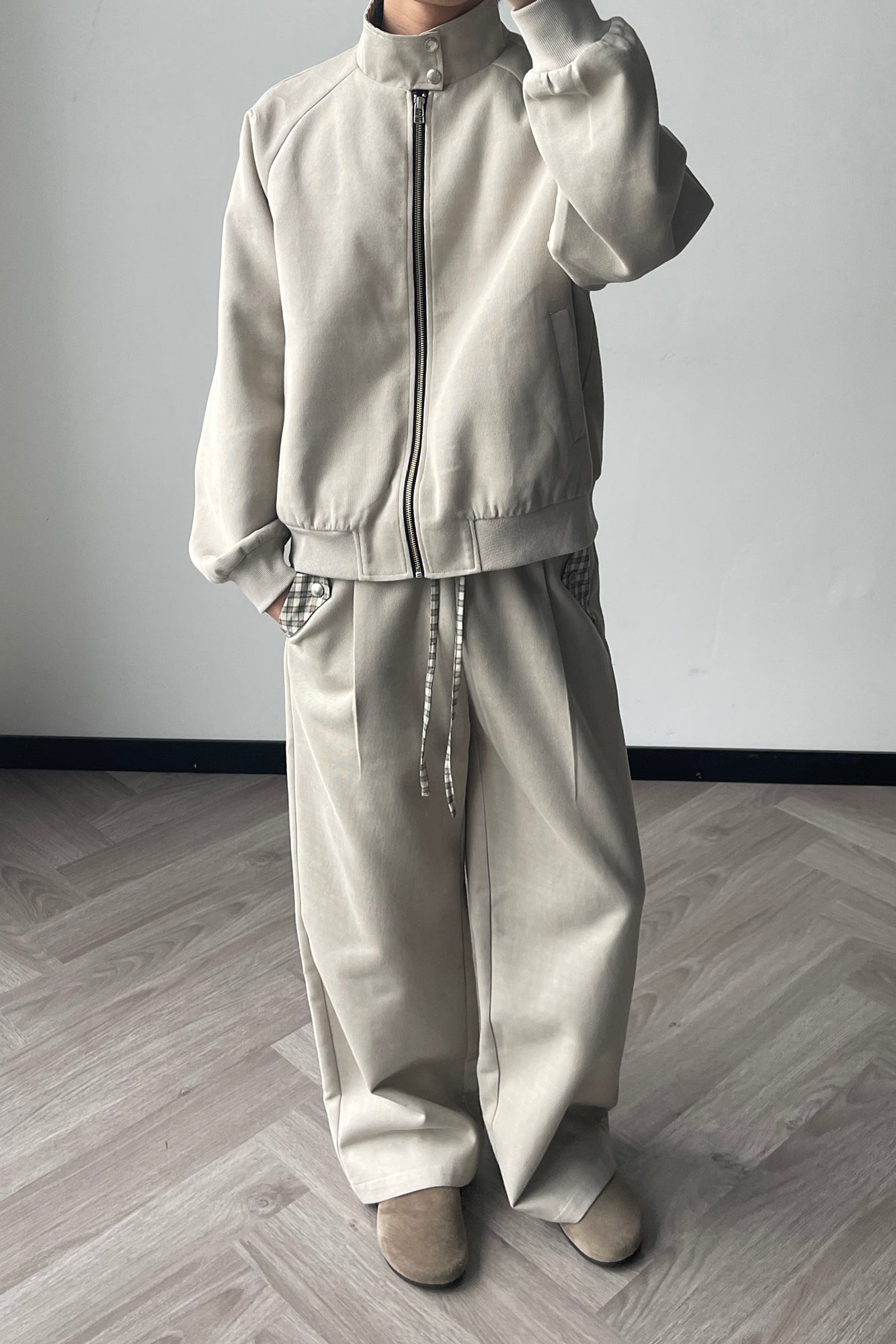 OKAYTHXBYE Checker-Lined Harrington Jacket, premium urban and streetwear designers apparel on PROJECTISR.com, OKAYTHXBYE