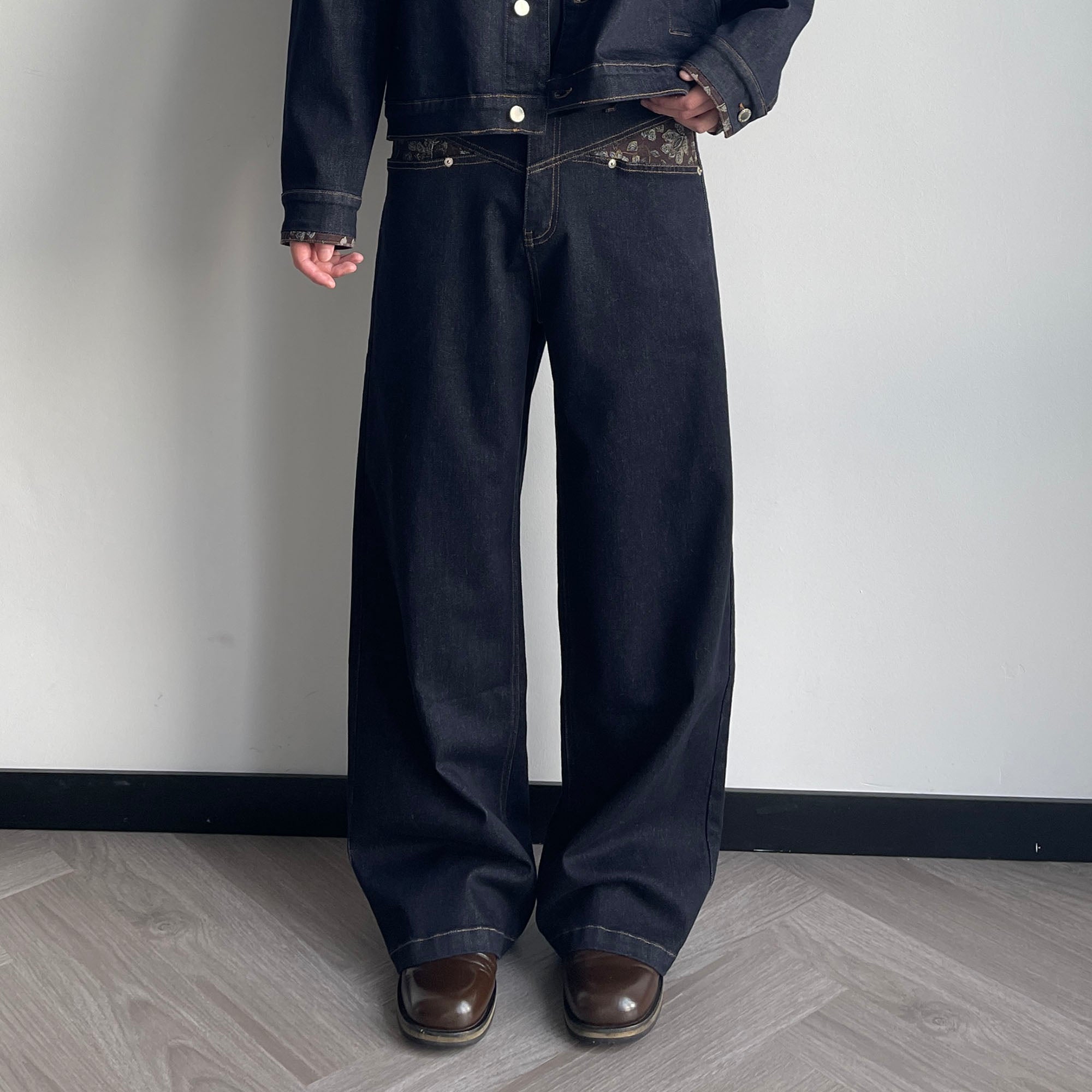 OKAYTHXBYE Floral Paneled Waist Raw Jeans, premium urban and streetwear designers apparel on PROJECTISR.com, OKAYTHXBYE