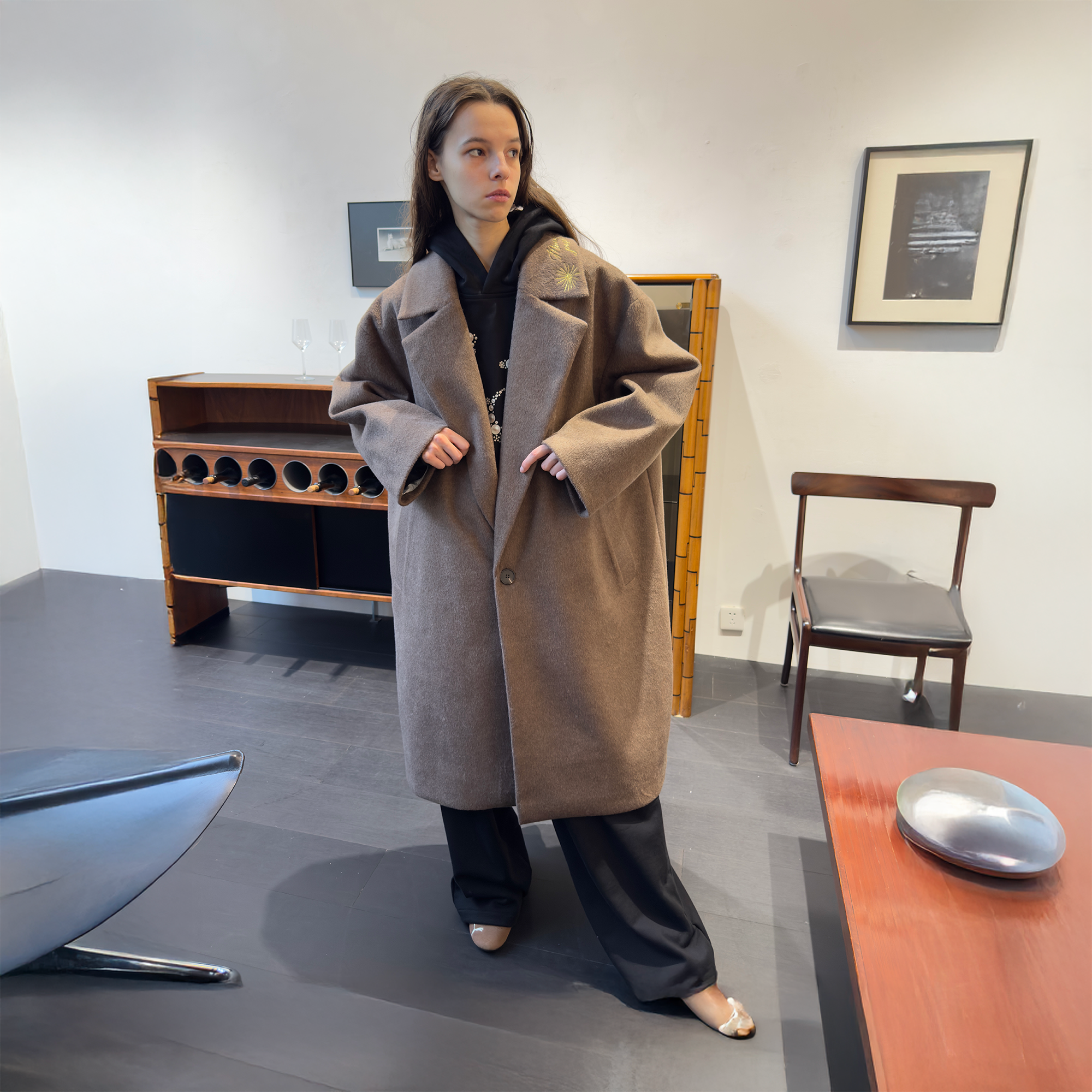 MIICHOUS Floral Embroidered Detachable Liner Overcoat