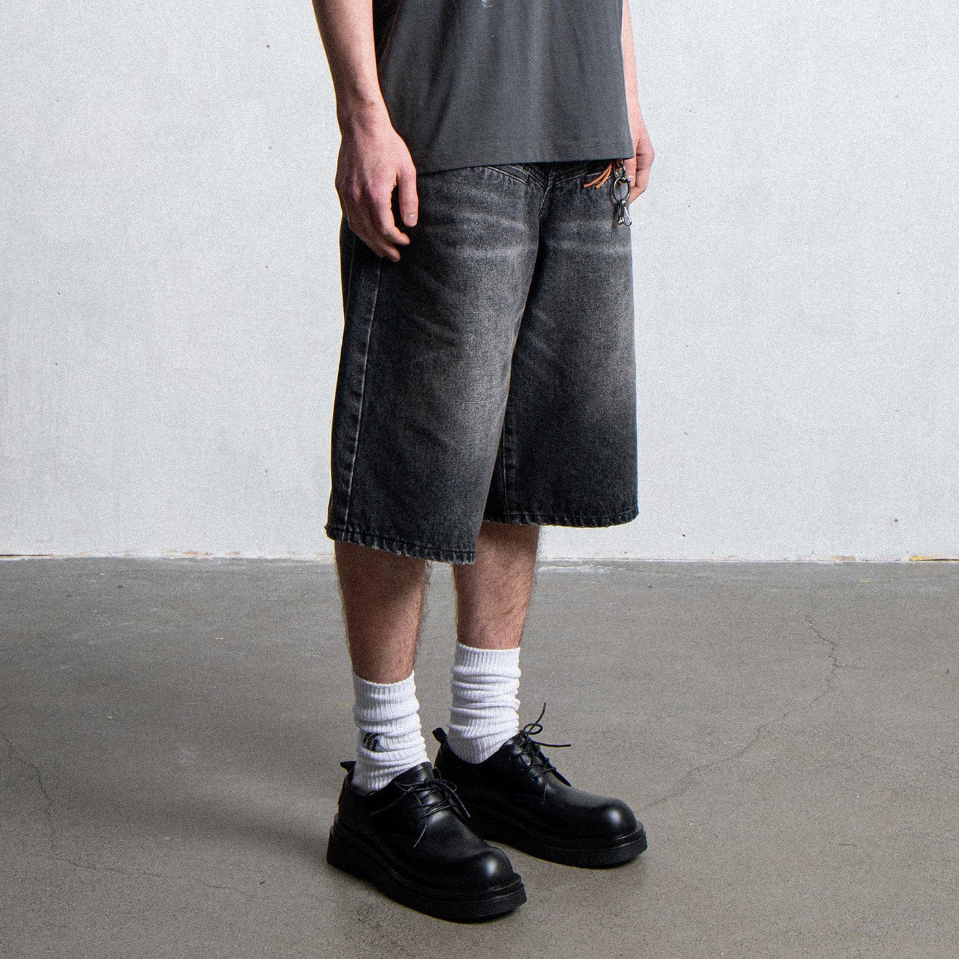 LEONSENSE Spliced Washed Oversized Jeans Shorts