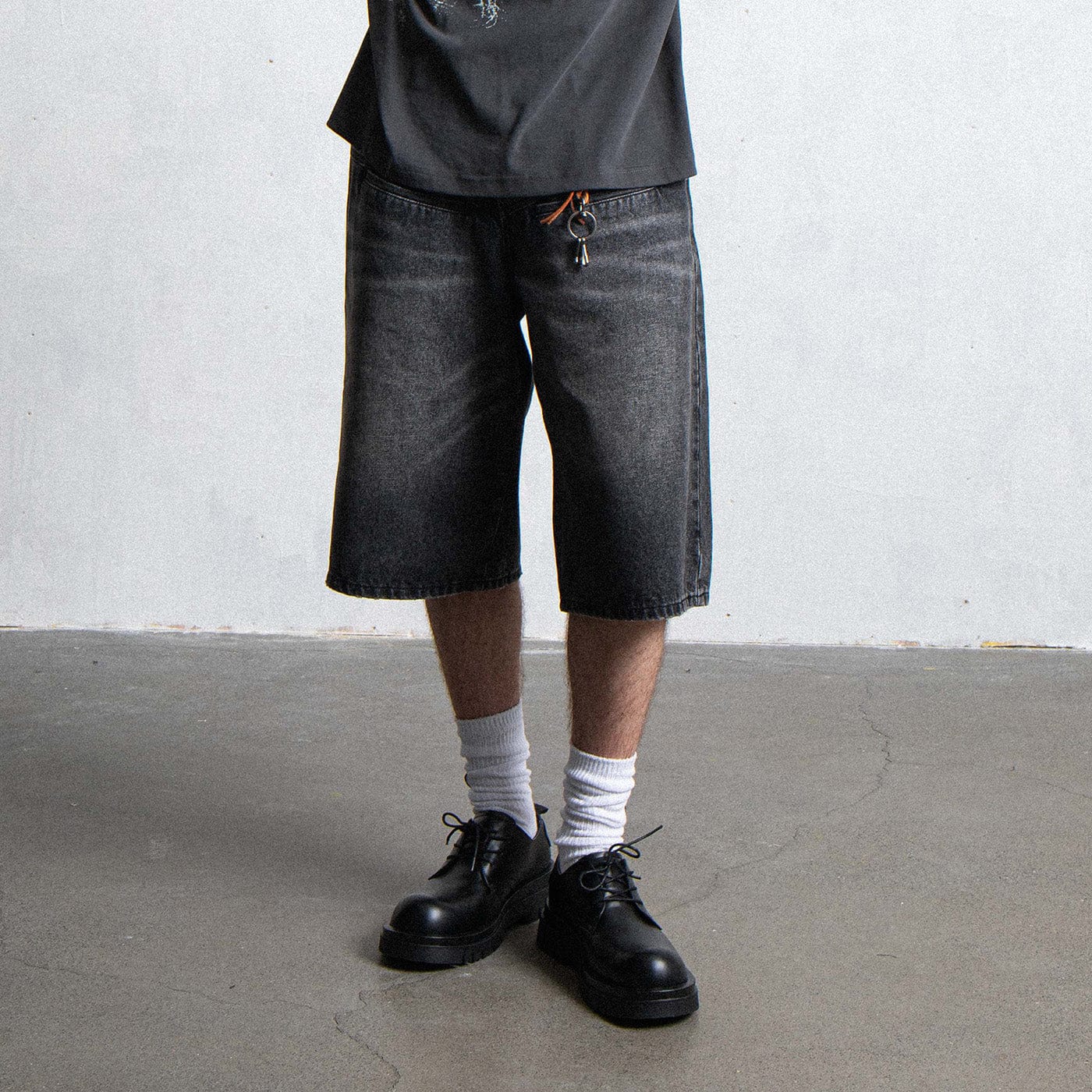 LEONSENSE Spliced Washed Oversized Jeans Shorts, premium urban and streetwear designers apparel on PROJECTISR.com, LEONSENSE