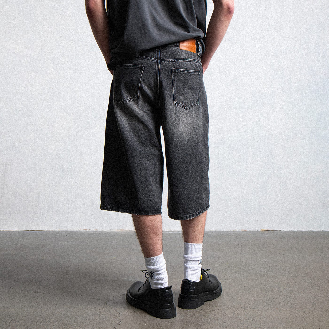 LEONSENSE Spliced Washed Oversized Jeans Shorts, premium urban and streetwear designers apparel on PROJECTISR.com, LEONSENSE