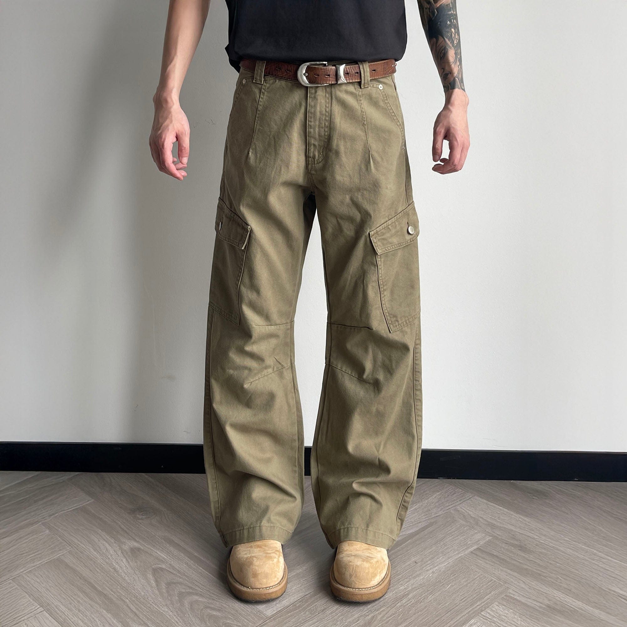 OKAYTHXBYE Washed Button Flap-Pocket Cargo Pants, premium urban and streetwear designers apparel on PROJECTISR.com, OKAYTHXBYE