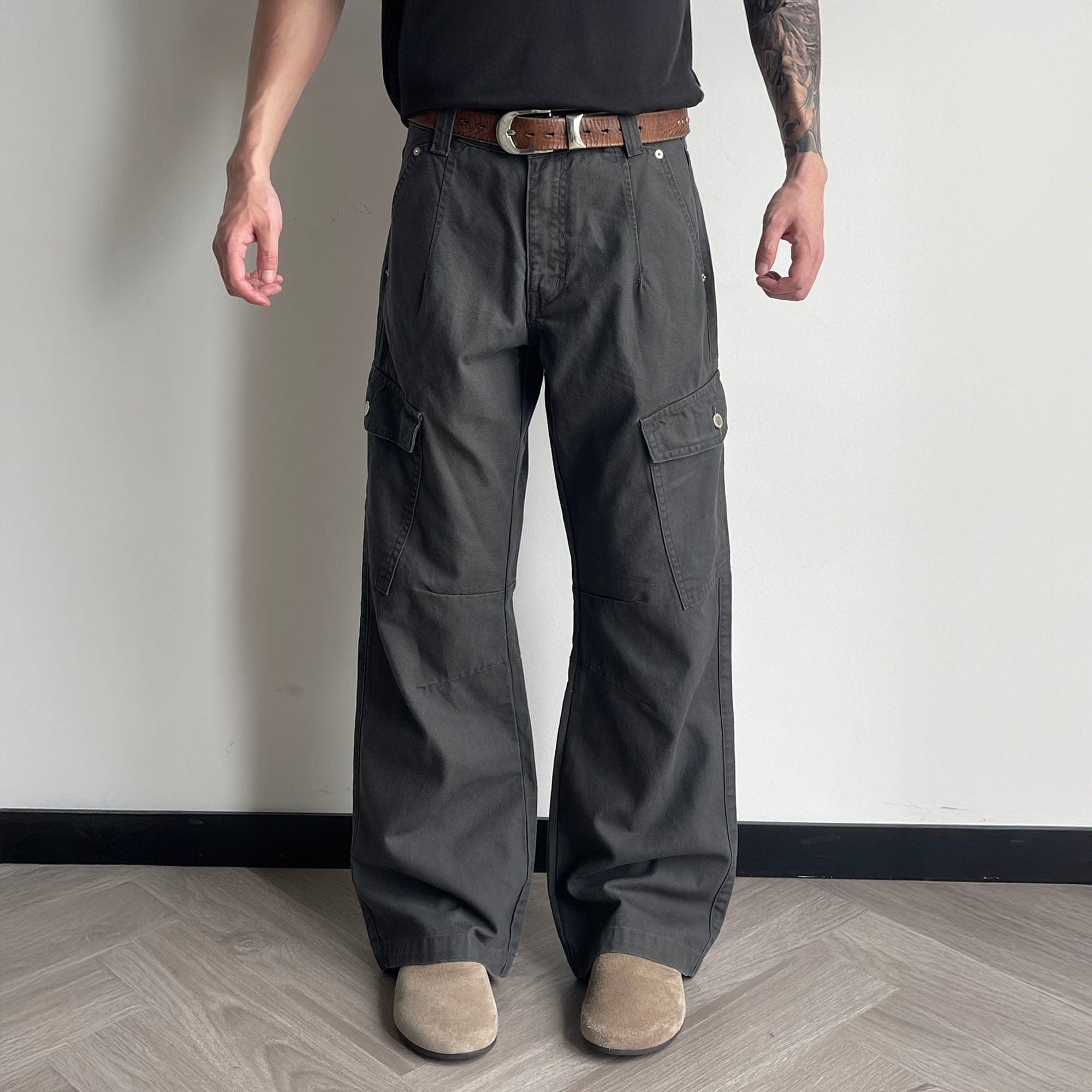 OKAYTHXBYE Washed Button Flap-Pocket Cargo Pants, premium urban and streetwear designers apparel on PROJECTISR.com, OKAYTHXBYE