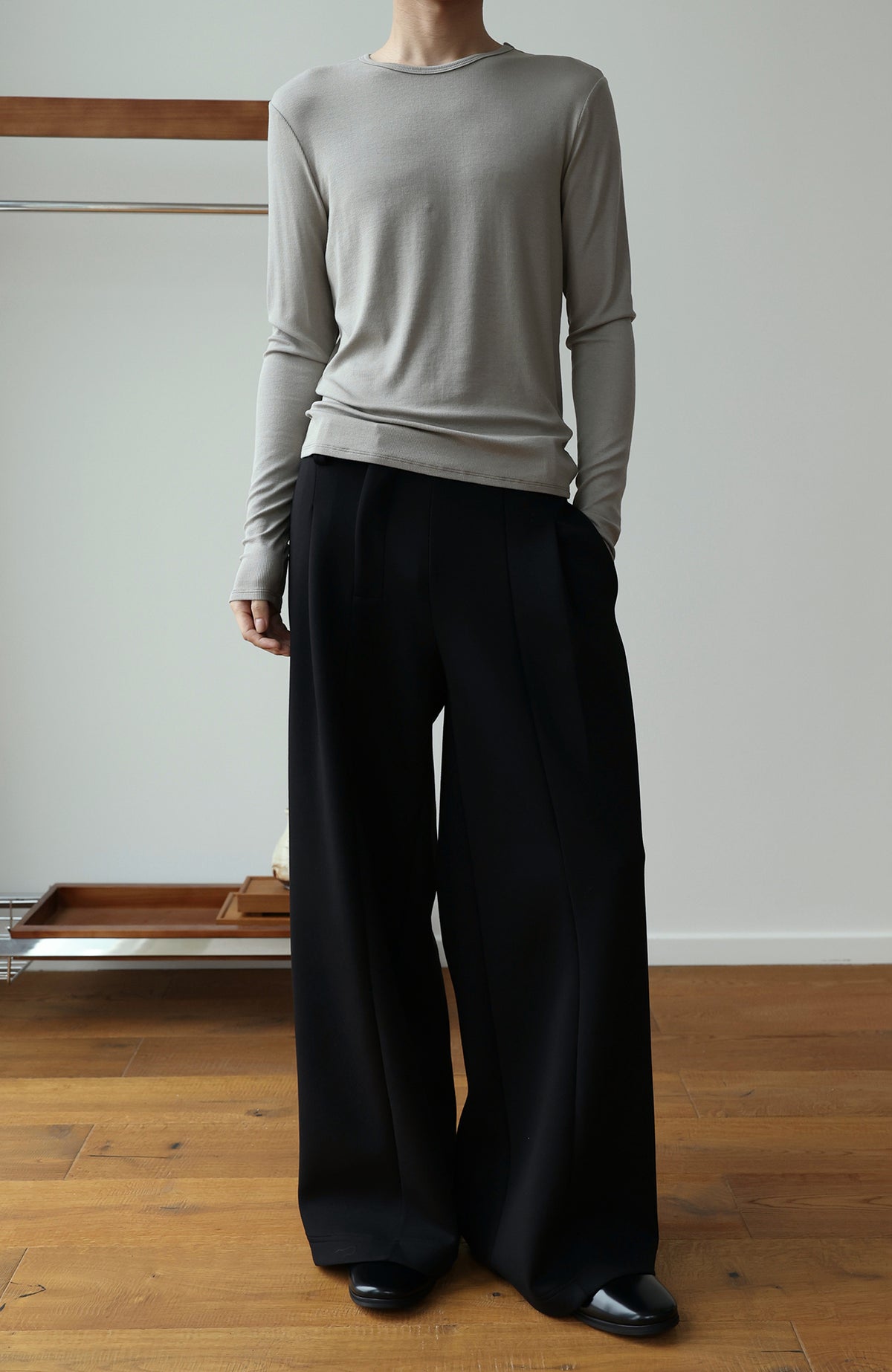 OKAYTHXBYE Pleated A-Line Wide-Leg Sweatpants