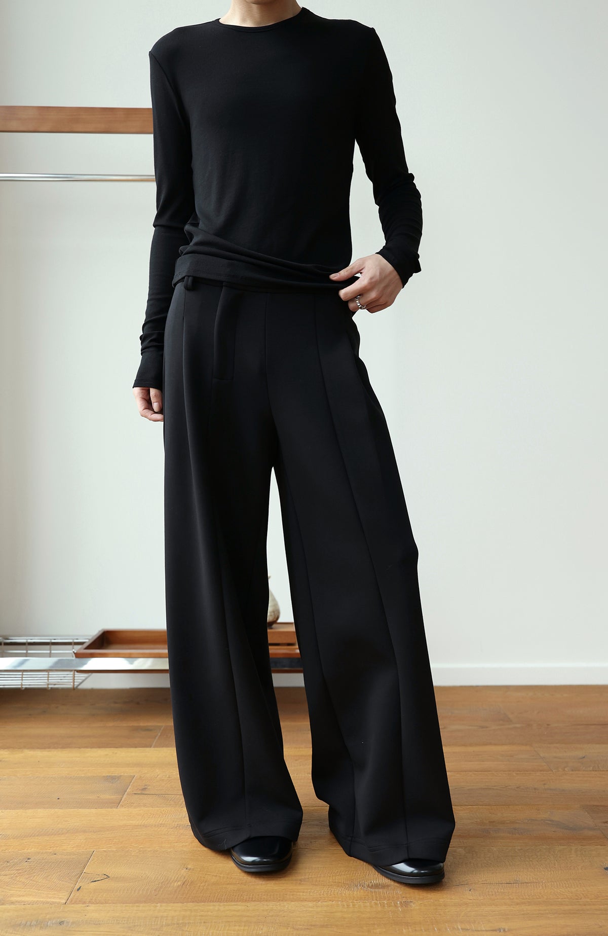OKAYTHXBYE Pleated A-Line Wide-Leg Sweatpants