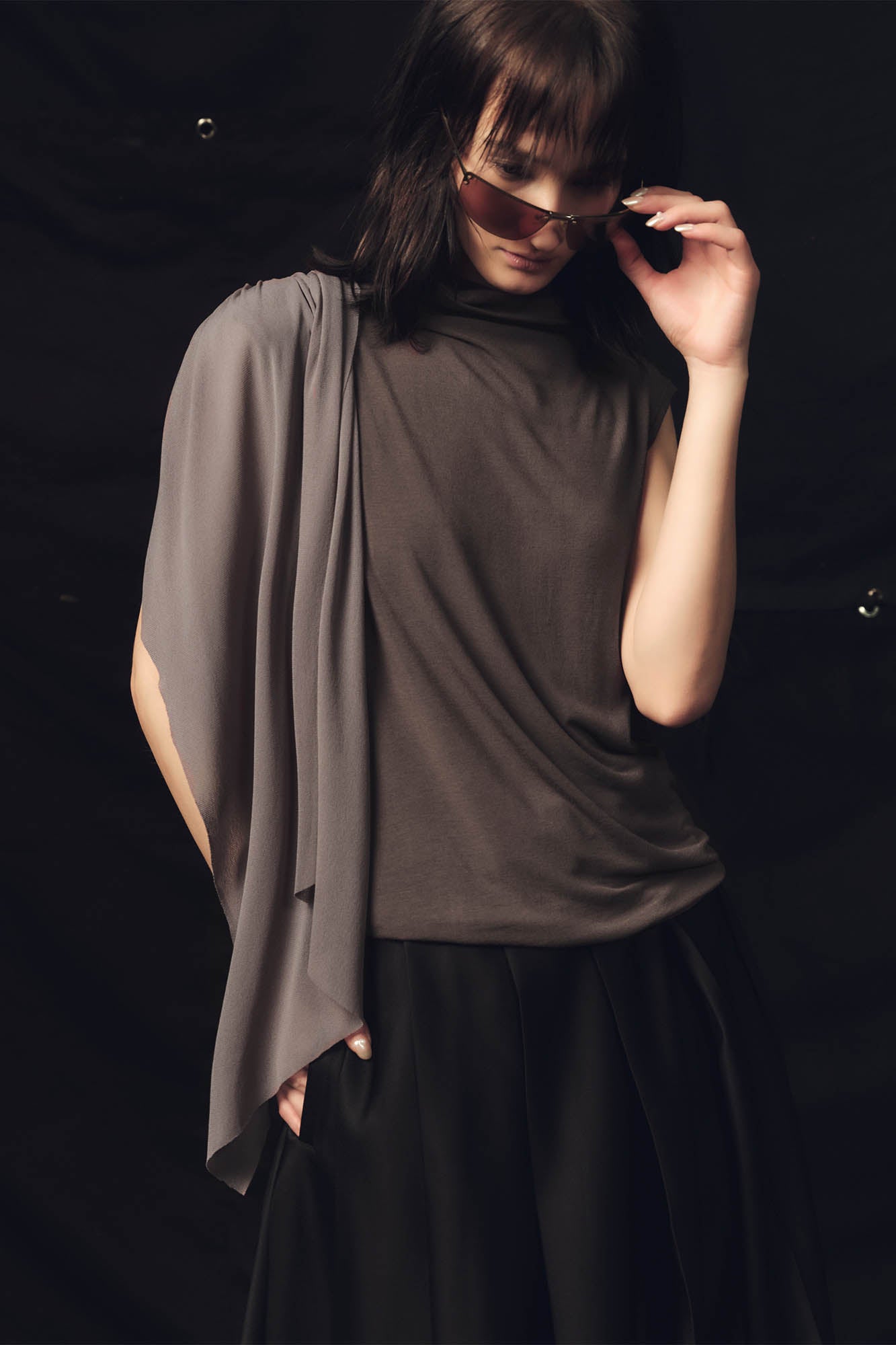 KADAKADA Draped Sheer High-Neck Tank Top