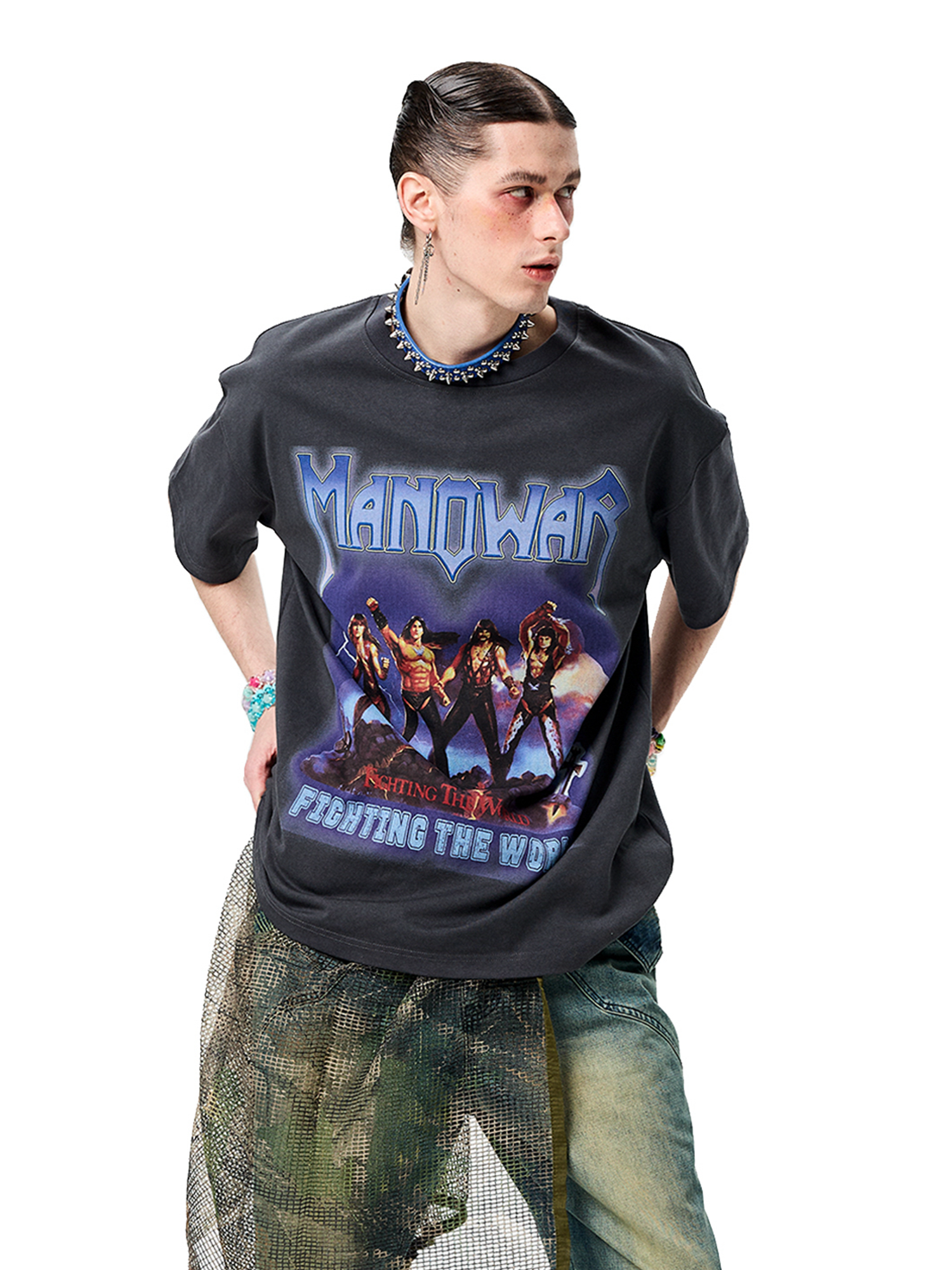 ERISSTOFF Washed Manowar Graphic Oversized T-Shirt
