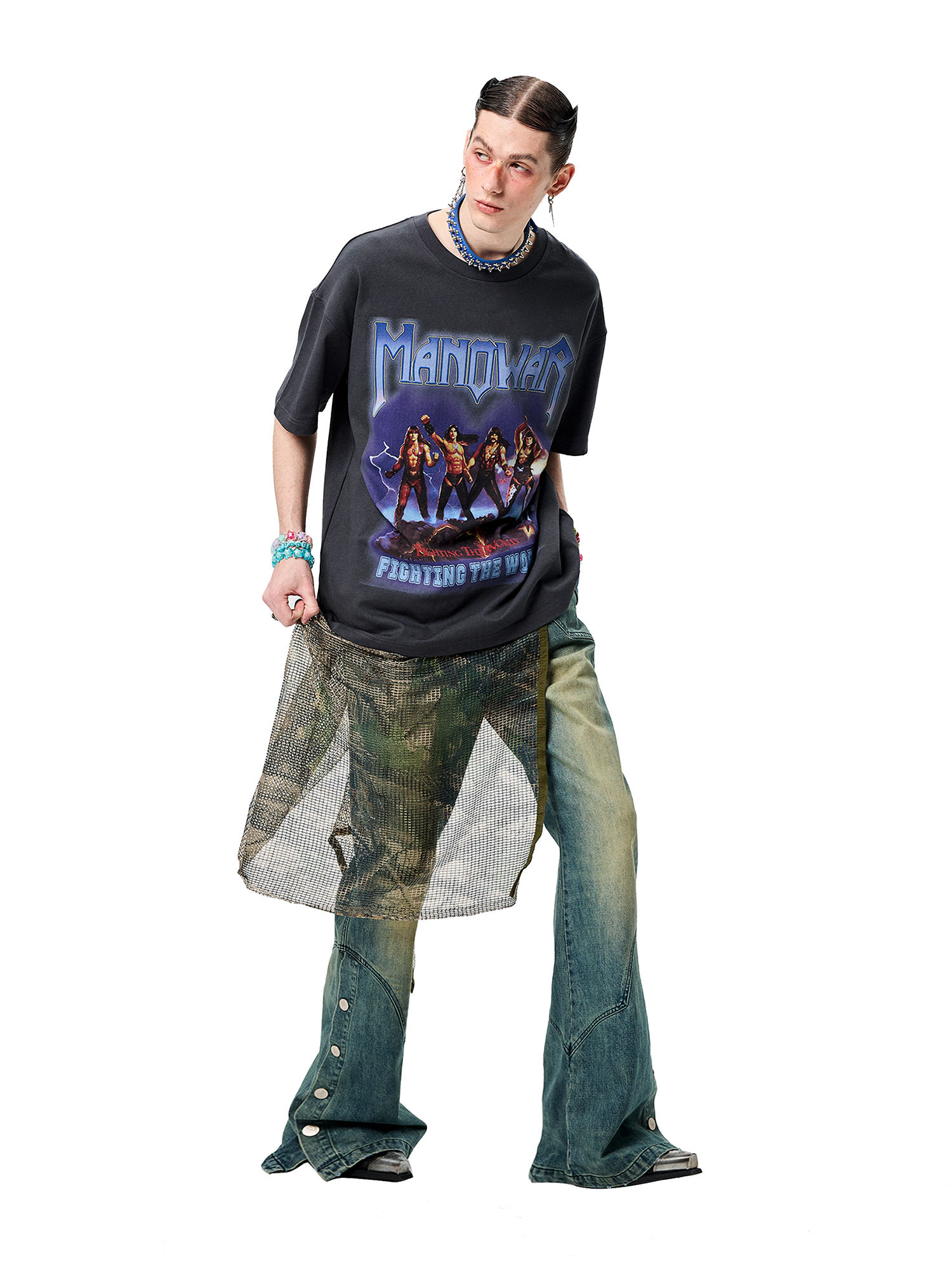 ERISSTOFF Washed Manowar Graphic Oversized T-Shirt