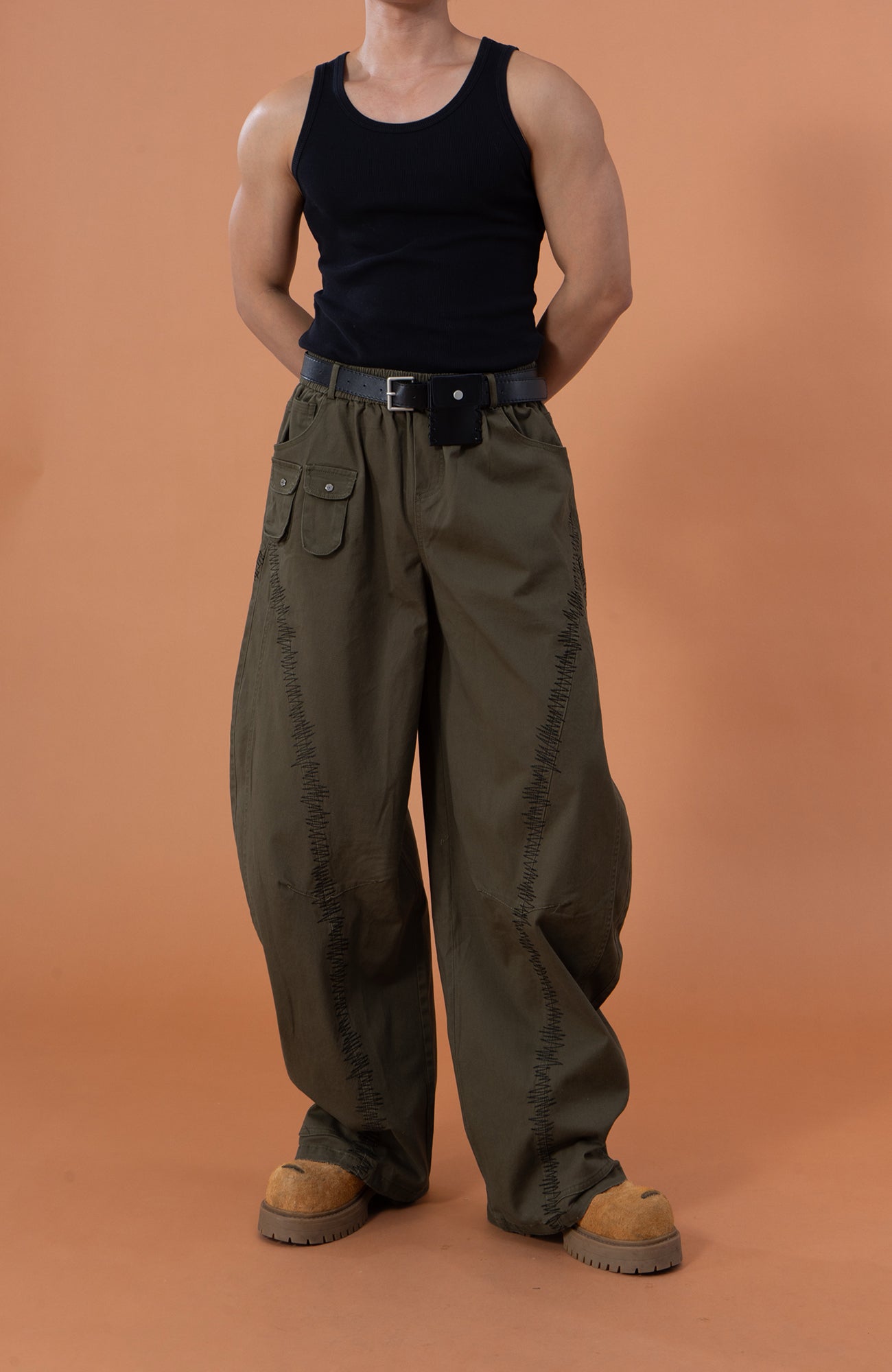 CLP Zigzag Contrast-Stitch Wide-Leg Pants