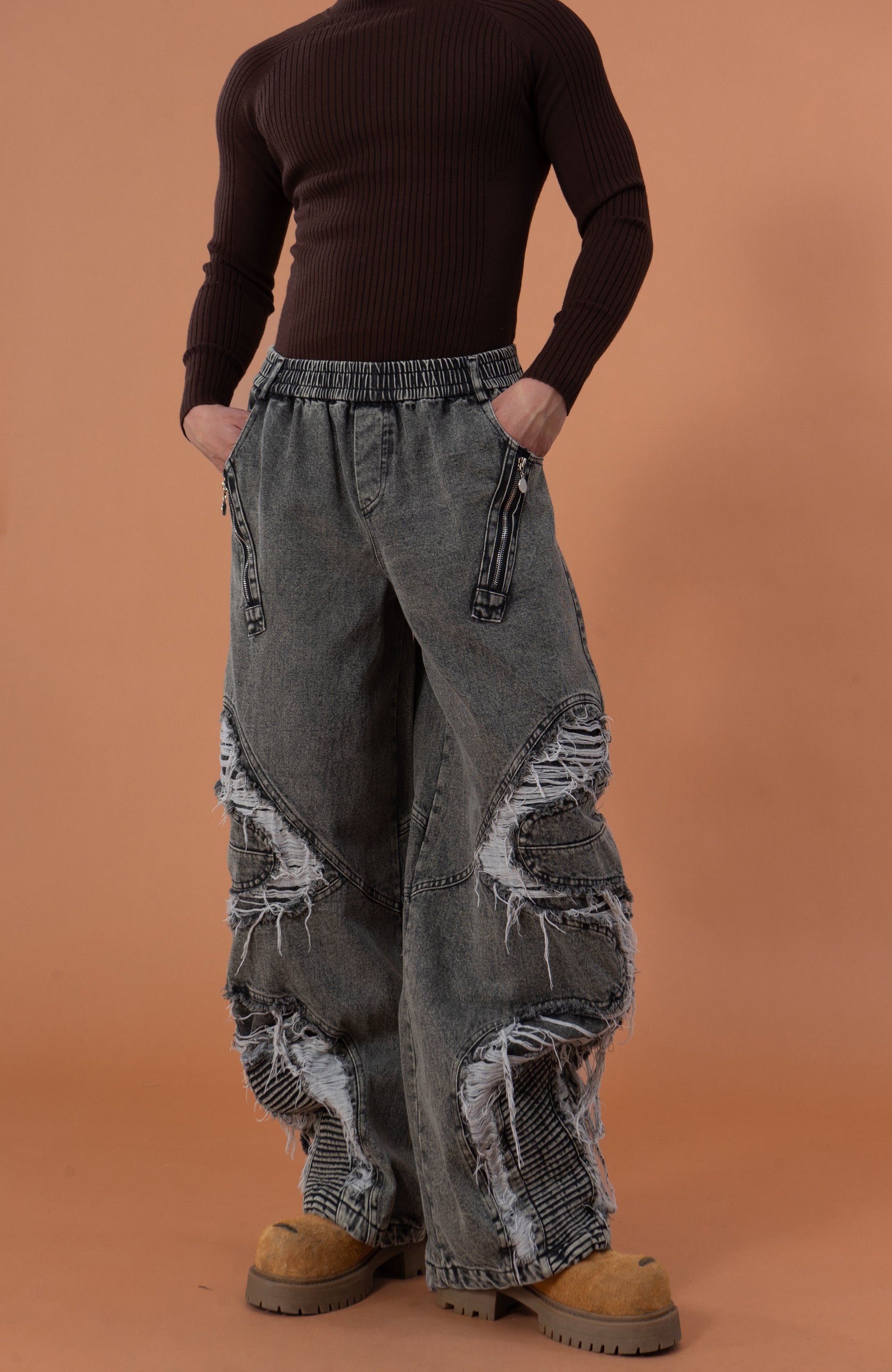 CLP Dirty Fit Ripped Elastic-Waist Jeans