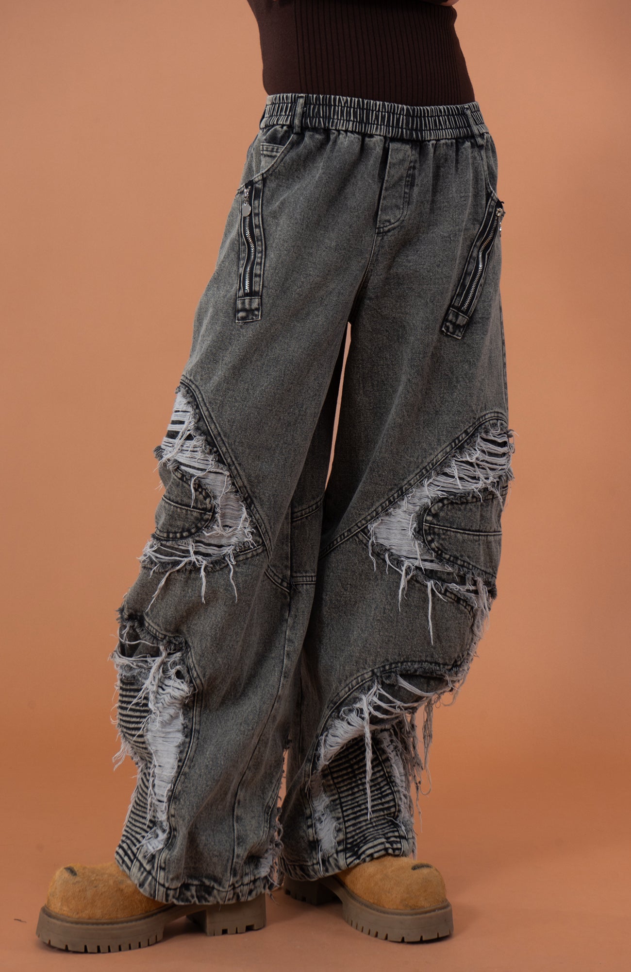 CLP Dirty Fit Ripped Elastic-Waist Jeans