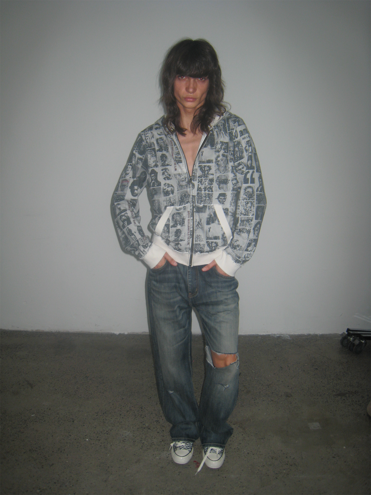 TRECLUB Retro Portrait Full-Print Hooded Jacket
