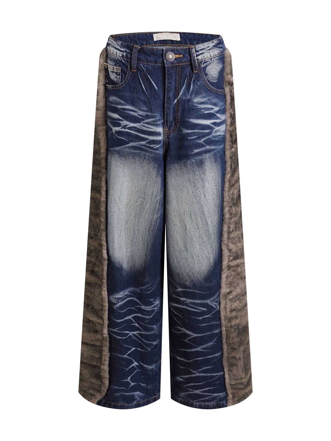 DND4DES Faux Fur Spliced Jeans, premium urban and streetwear designers apparel on PROJECTISR.com, DND4DES