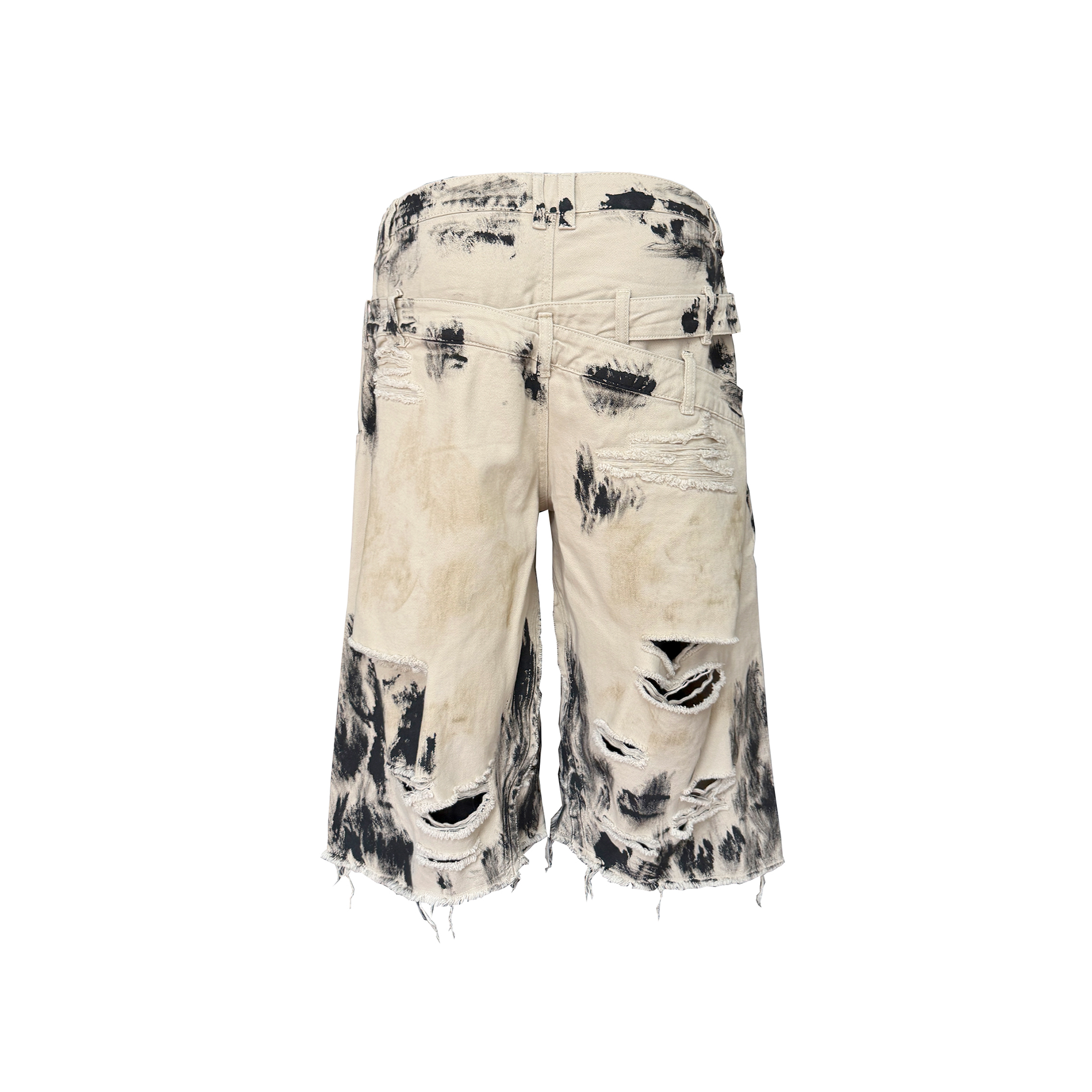 TH4SWE Painted Waxed Panel Raw-Edge Shorts