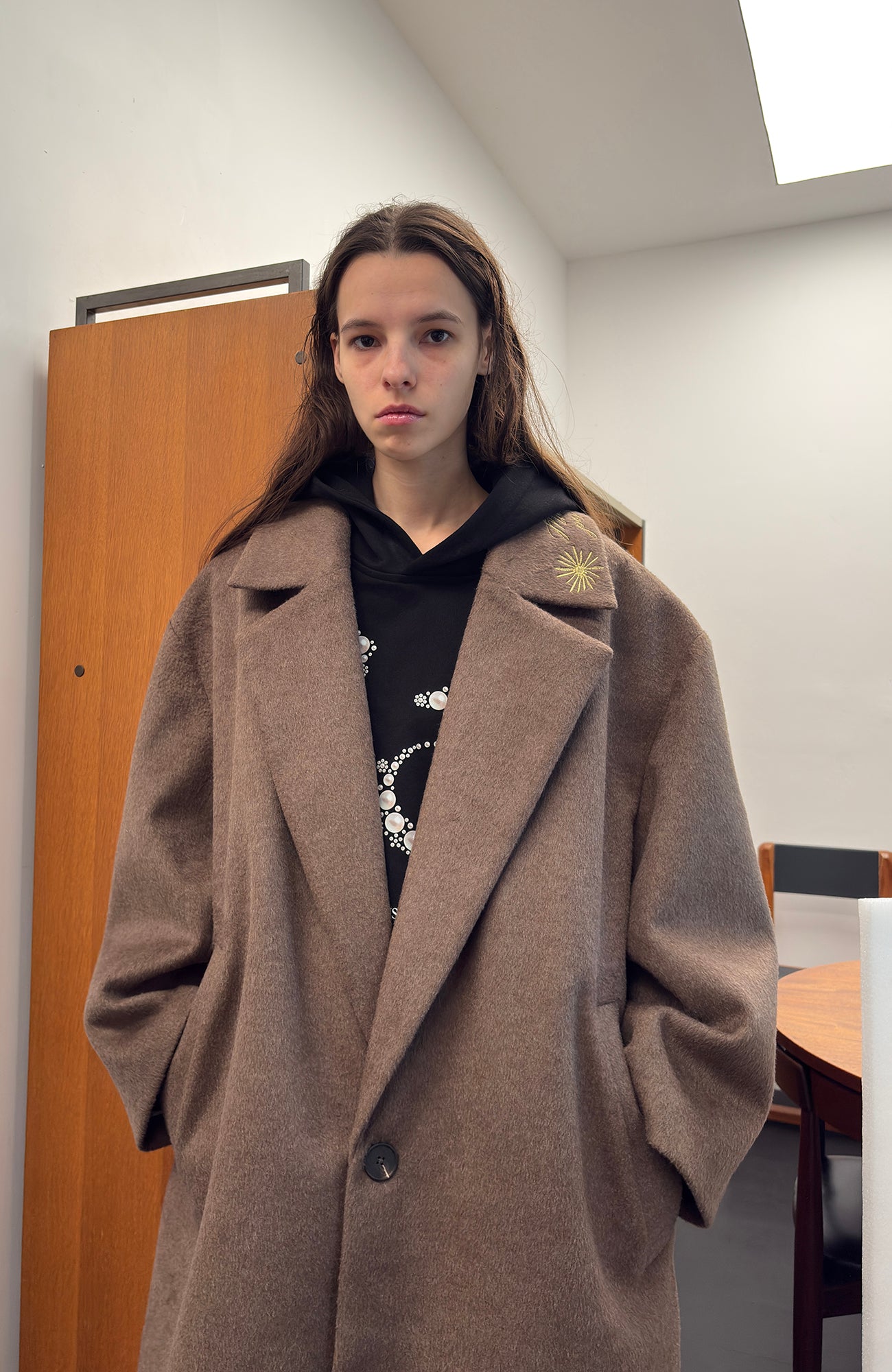 MIICHOUS Floral Embroidered Detachable Liner Overcoat