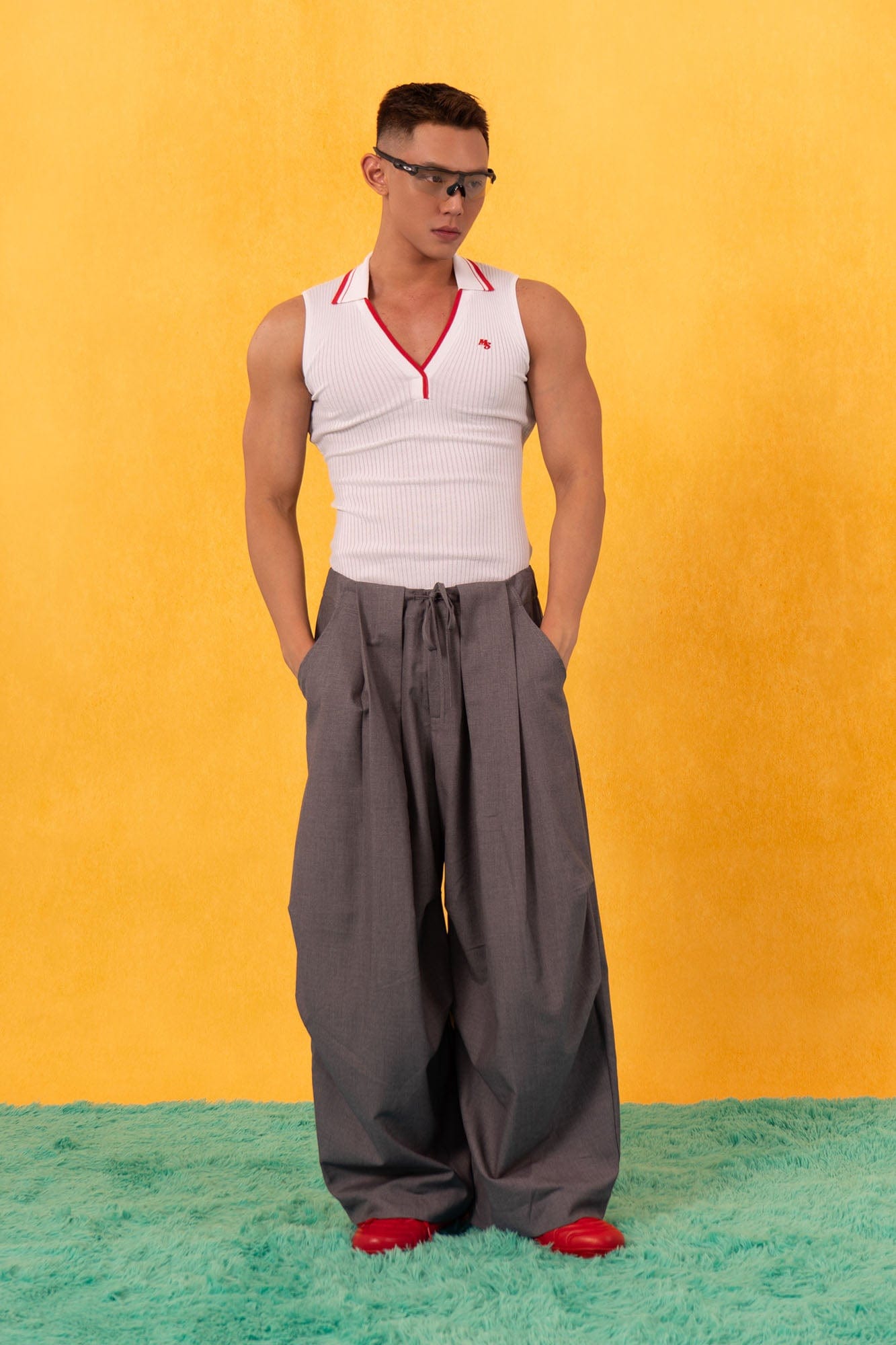 CLP Contrast Trim Ribbed Polo Tank Top, premium urban and streetwear designers apparel on PROJECTISR.com, CLP