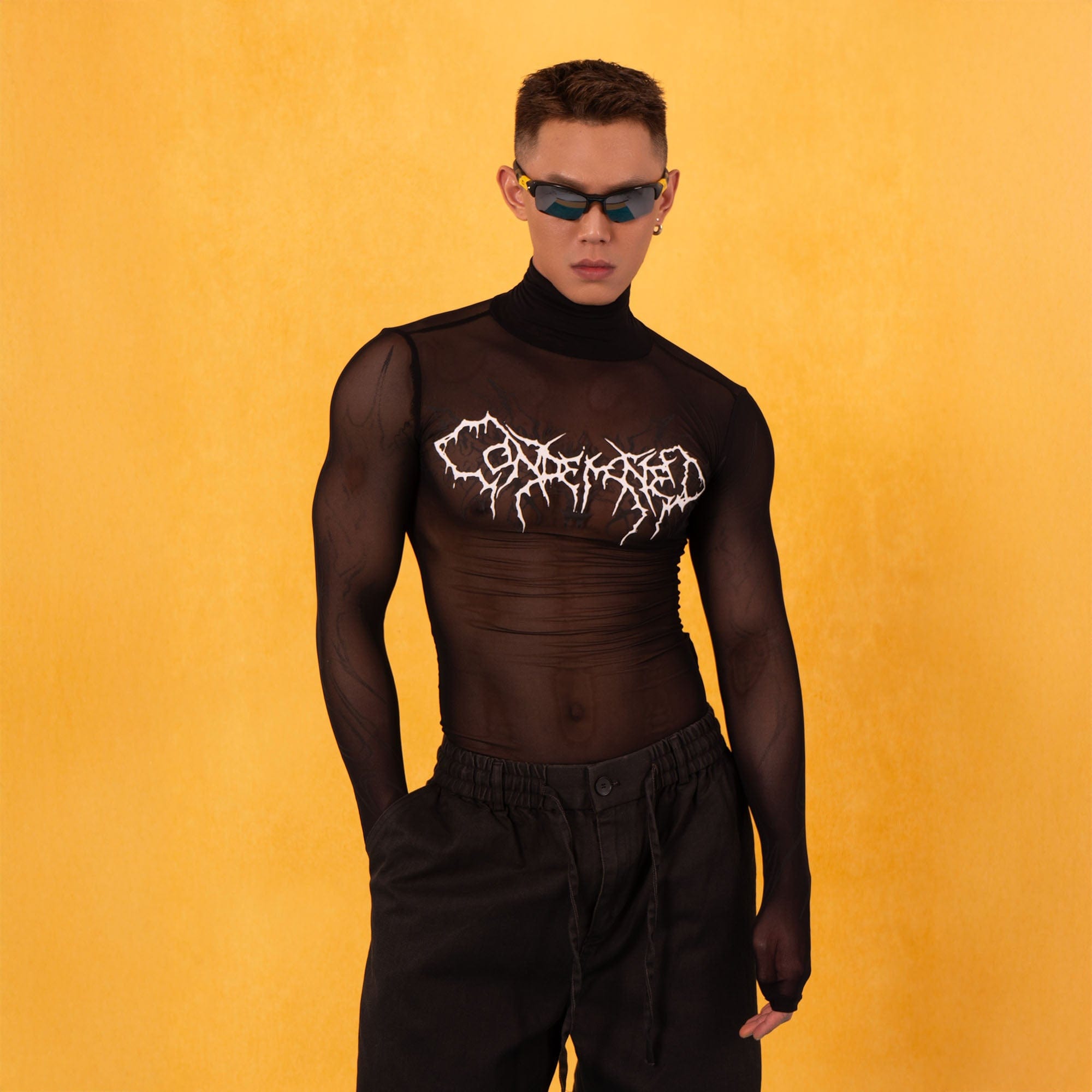 CLP Abstract Graphic Mesh Sheer Slim Turtleneck, premium urban and streetwear designers apparel on PROJECTISR.com, CLP