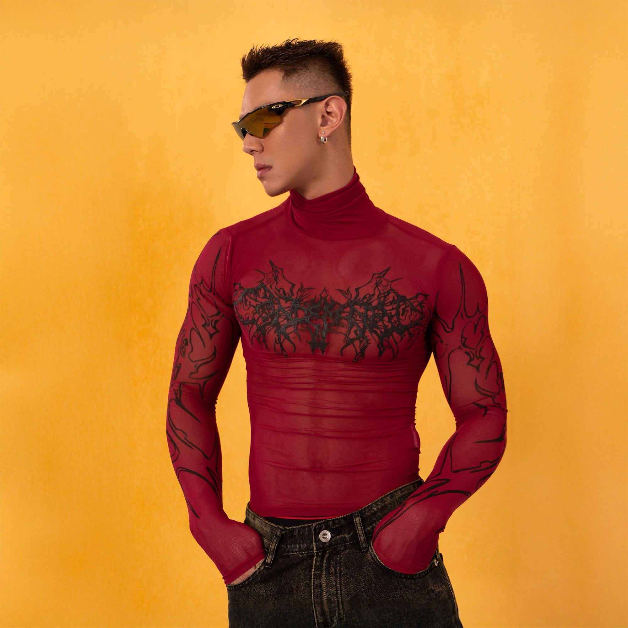 CLP Abstract Graphic Mesh Sheer Slim Turtleneck, premium urban and streetwear designers apparel on PROJECTISR.com, CLP