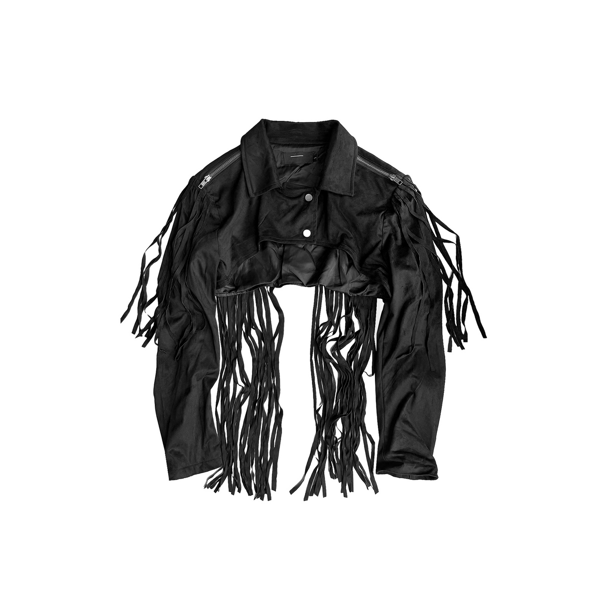 CINDER VEIN Fringed Zip-Up Suede Cropped Jacket