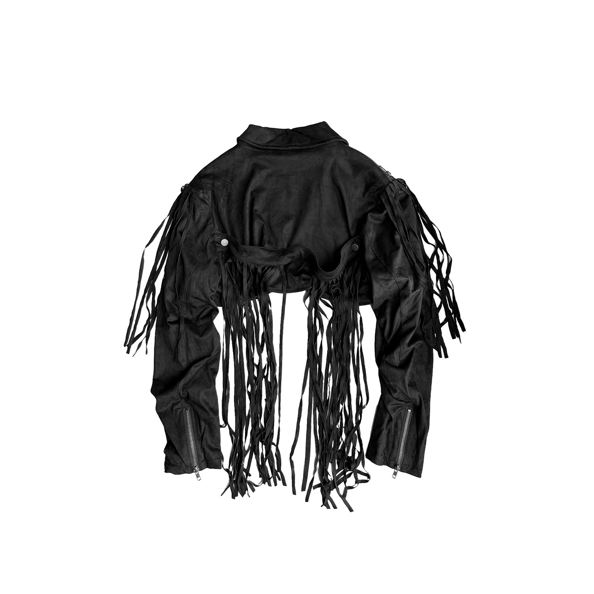 CINDER VEIN Fringed Zip-Up Suede Cropped Jacket
