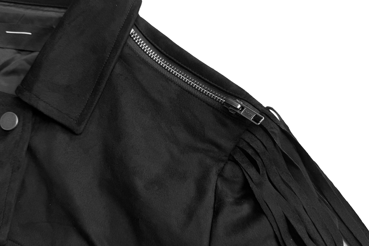 CINDER VEIN Fringed Zip-Up Suede Cropped Jacket