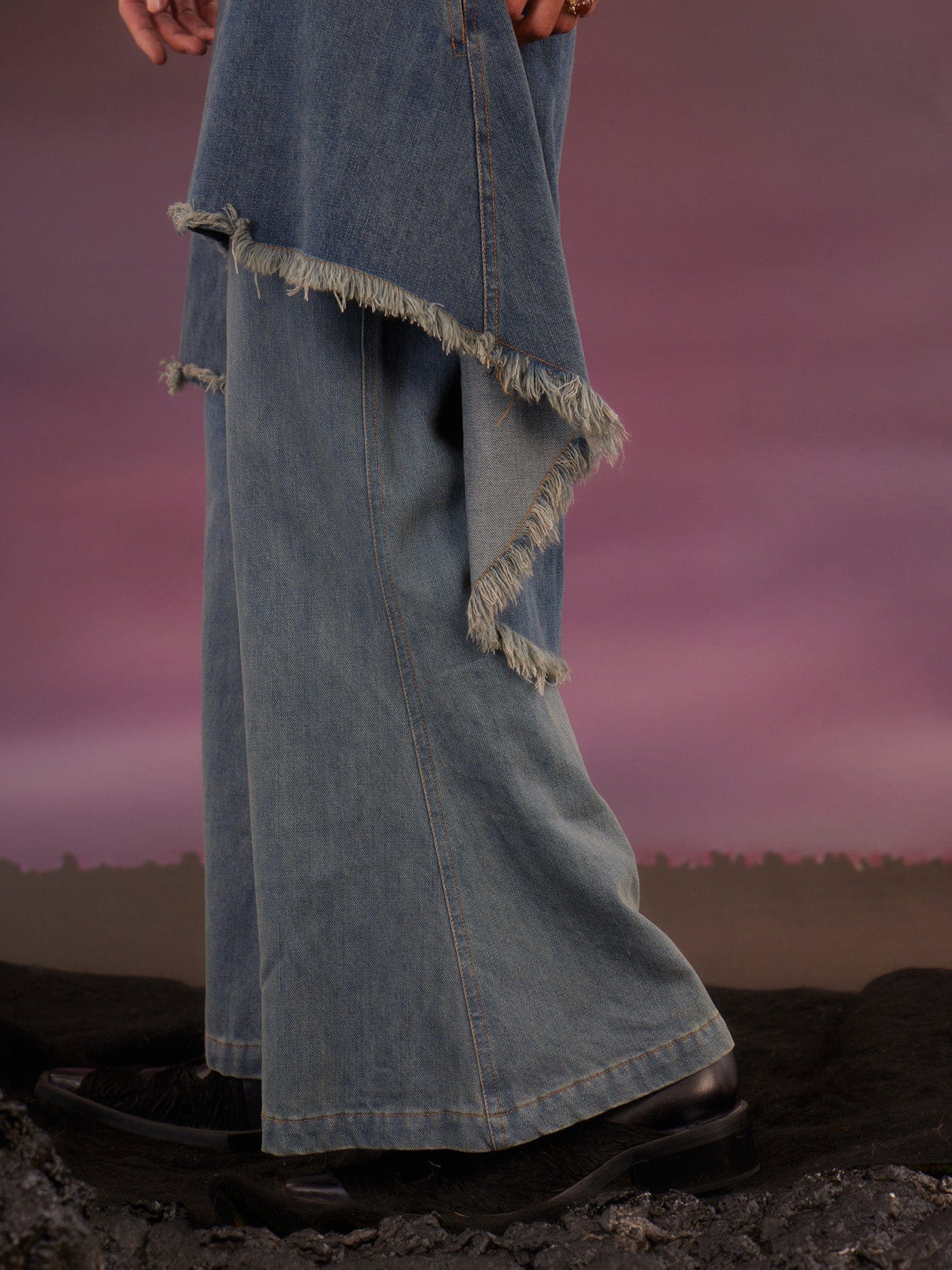 KADAKADA Raw Edge Double Layered Washed Flare Jeans, premium urban and streetwear designers apparel on PROJECTISR.com, KADAKADA