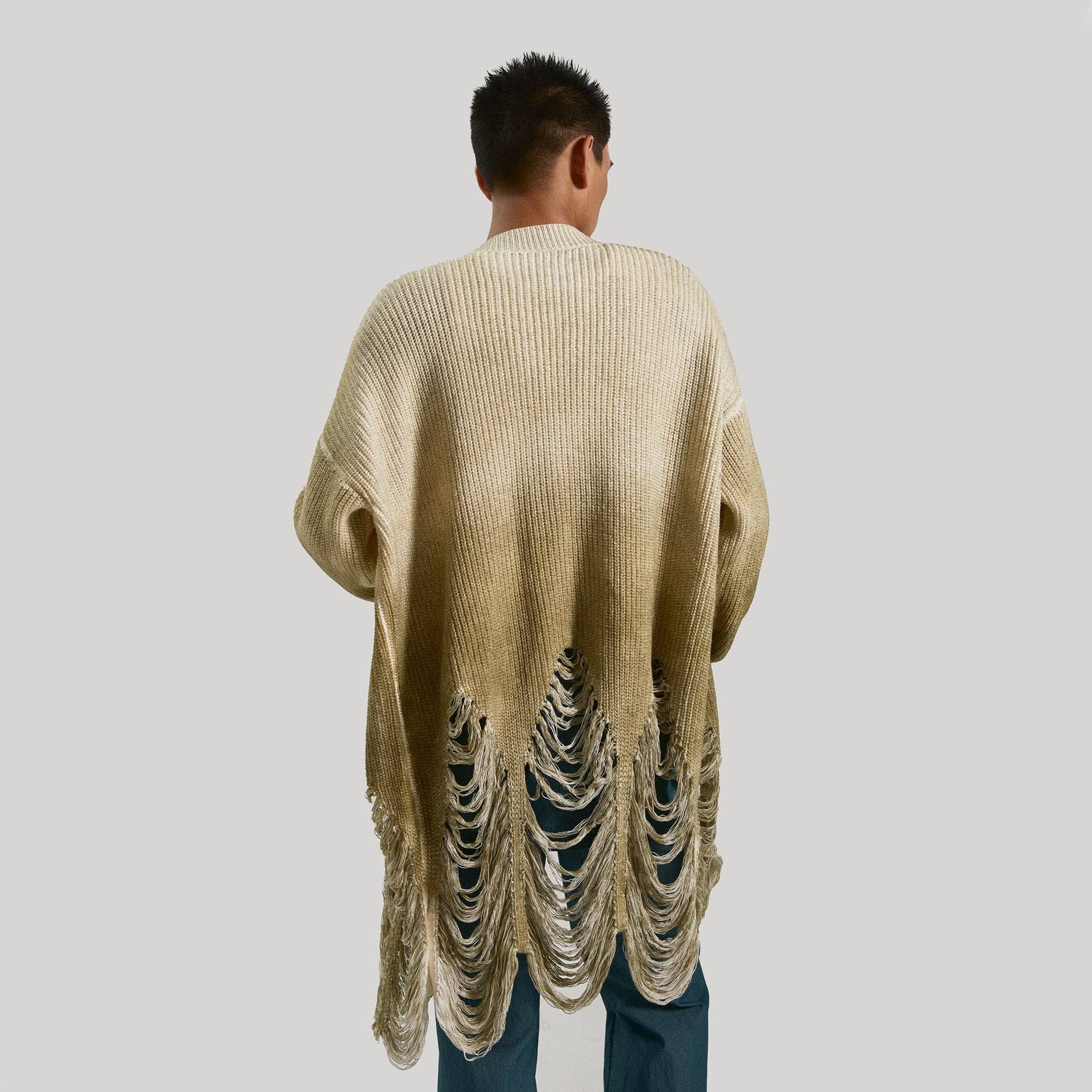 KADAKADA Heavily Distressed Gradient Long Knit Cardigan