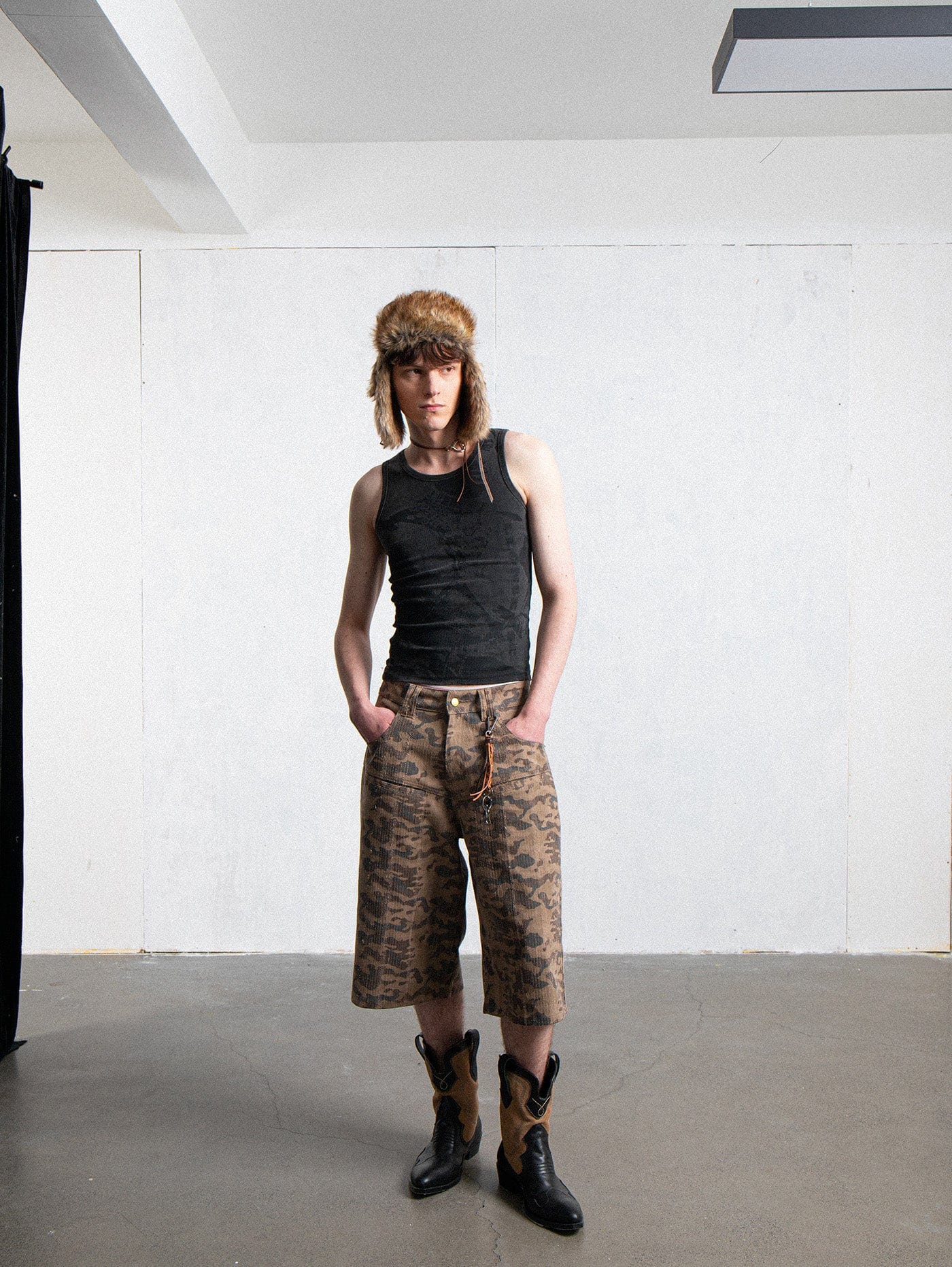 LEONSENSE Deconstructed Camo Cargo Shorts, premium urban and streetwear designers apparel on PROJECTISR.com, LEONSENSE