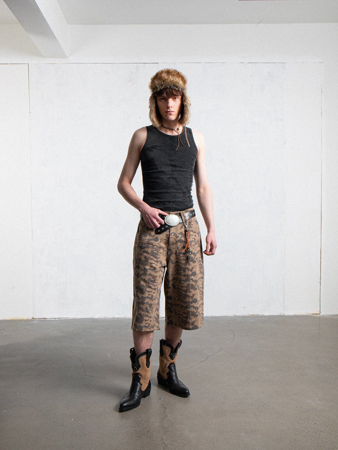 LEONSENSE Deconstructed Camo Cargo Shorts, premium urban and streetwear designers apparel on PROJECTISR.com, LEONSENSE