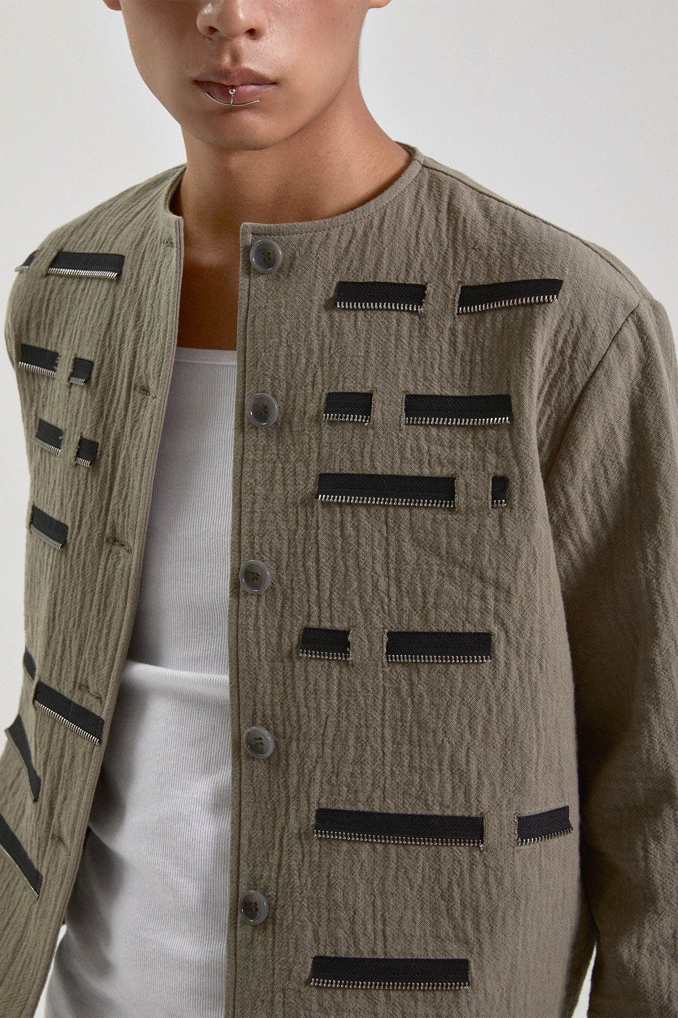 KADAKADA Segmented Zipper Paneled Round Collar Jacket