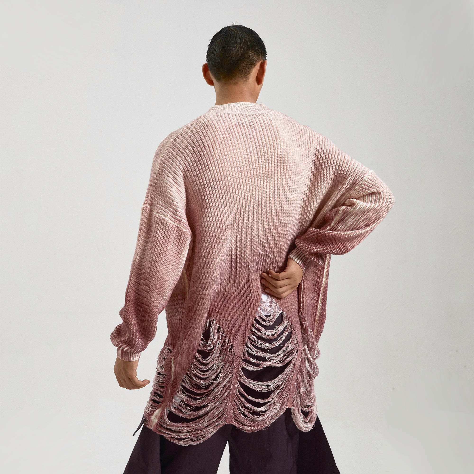 KADAKADA Heavily Distressed Gradient Long Knit Cardigan