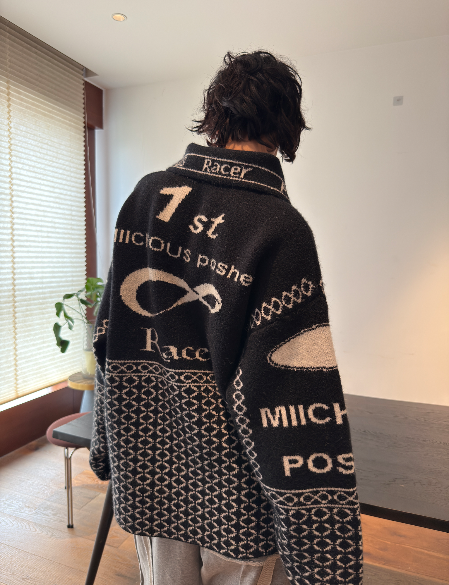 MIICHOUS Racer Geometric Jacquard Zip-Up Cardigan