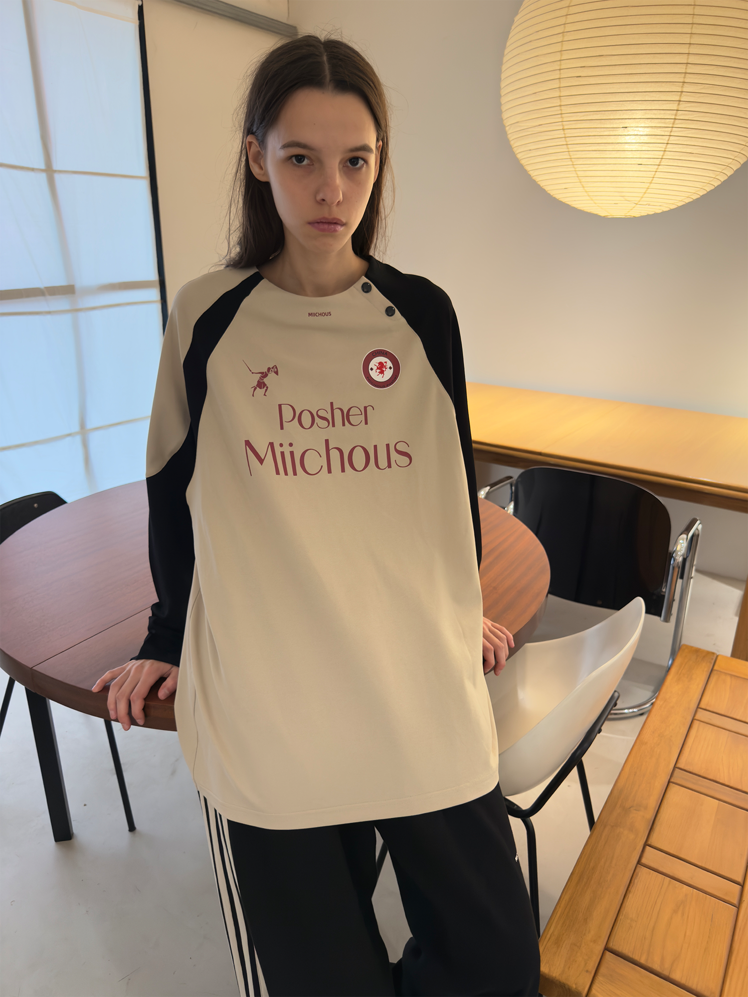 MIICHOUS Snap Contrast Quick-Dry Long-Sleeve Tee