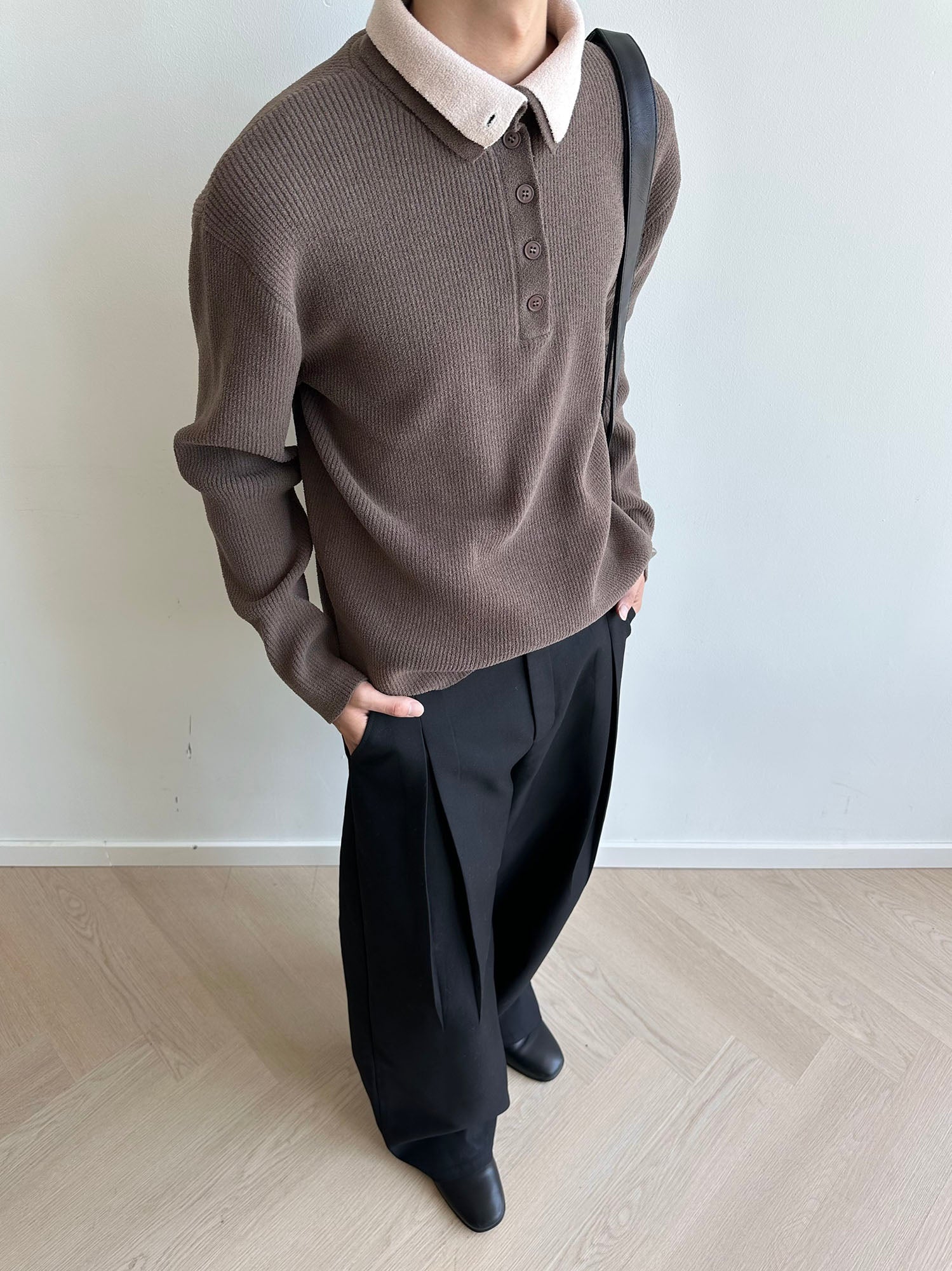 KREATE Contrast Layered Collar Ribbed Sweater, premium urban and streetwear designers apparel on PROJECTISR.com, KREATE