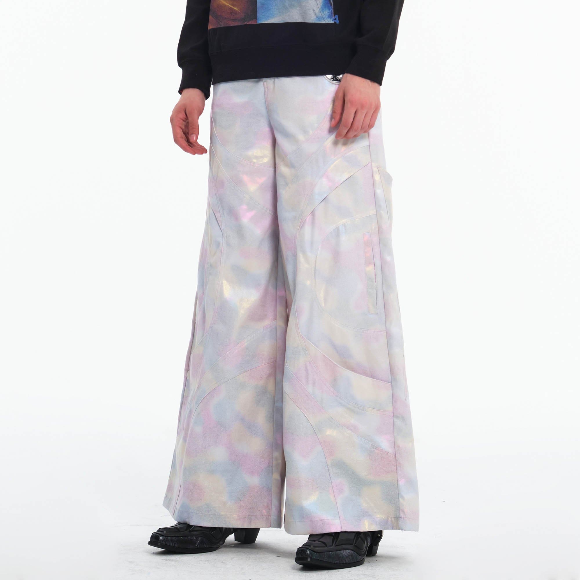 EMBRYO Deconstructed Iridescent Camo Wide-Leg Pants