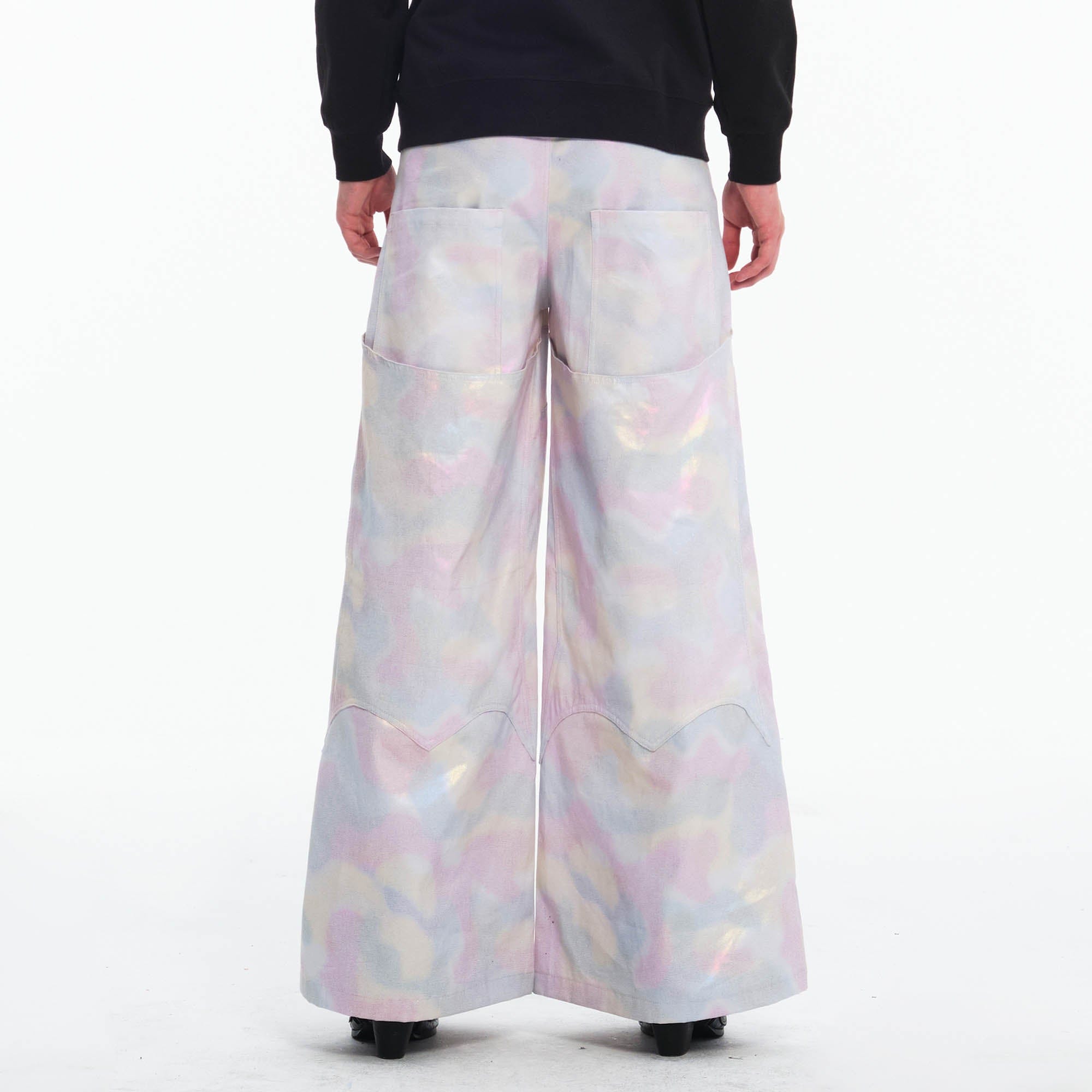 EMBRYO Deconstructed Iridescent Camo Wide-Leg Pants