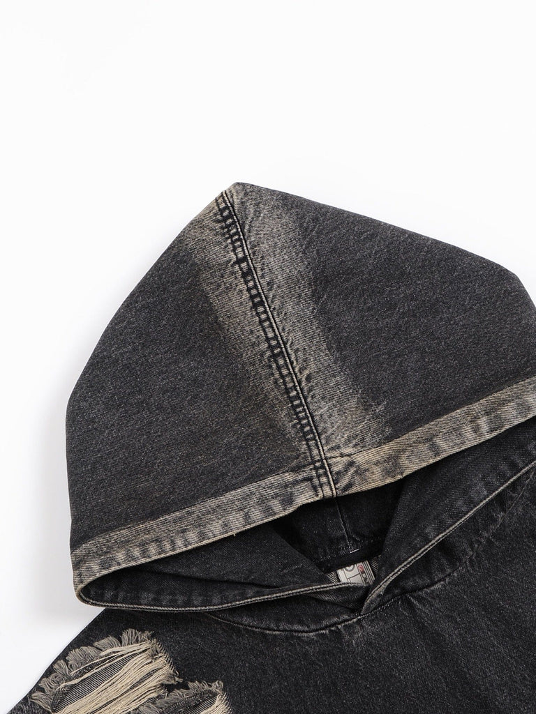 DND4DES Ripped Denim Cropped Hoodie, premium urban and streetwear designers apparel on PROJECTISR.com, DND4DES