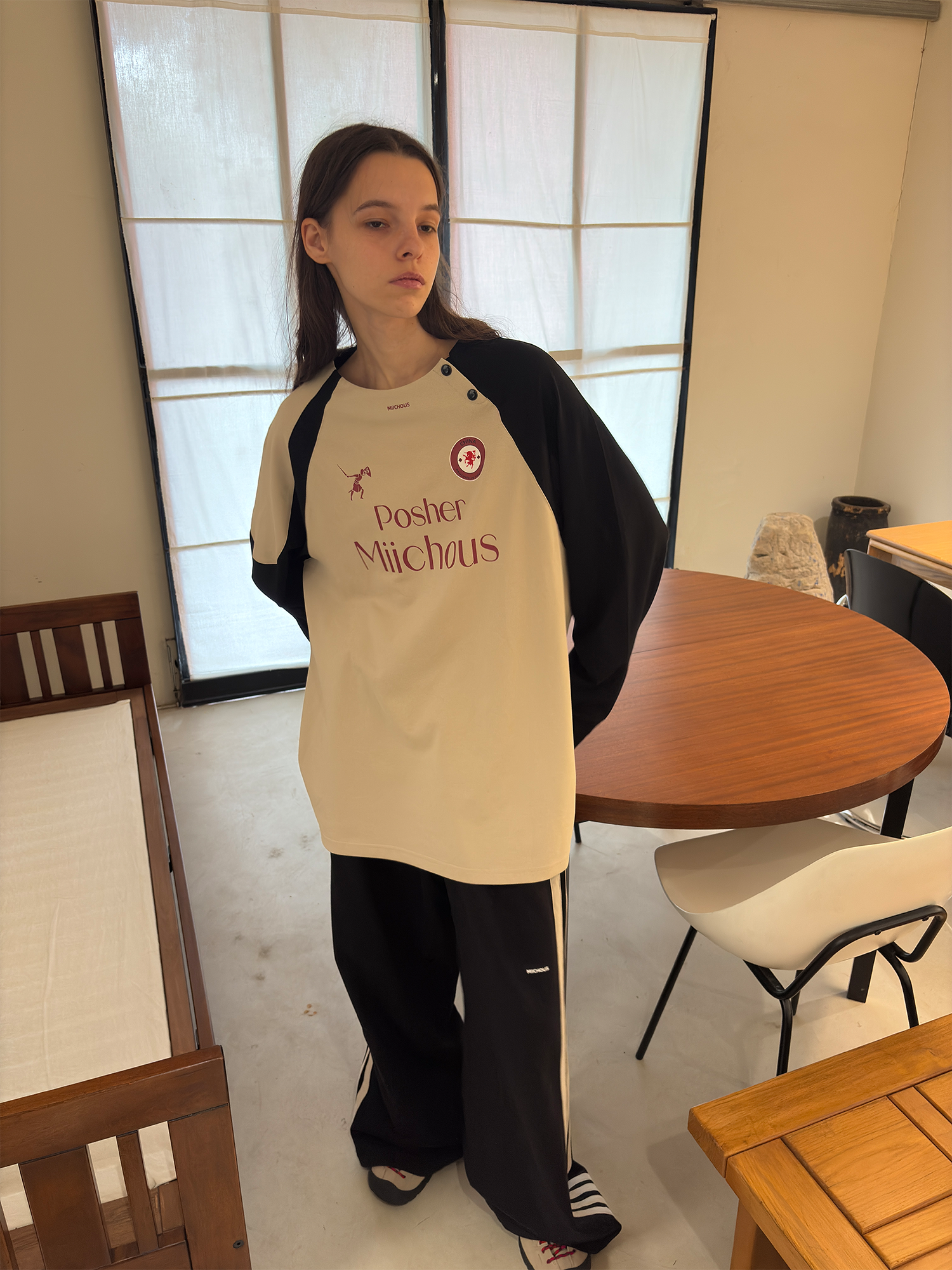 MIICHOUS Snap Contrast Quick-Dry Long-Sleeve Tee