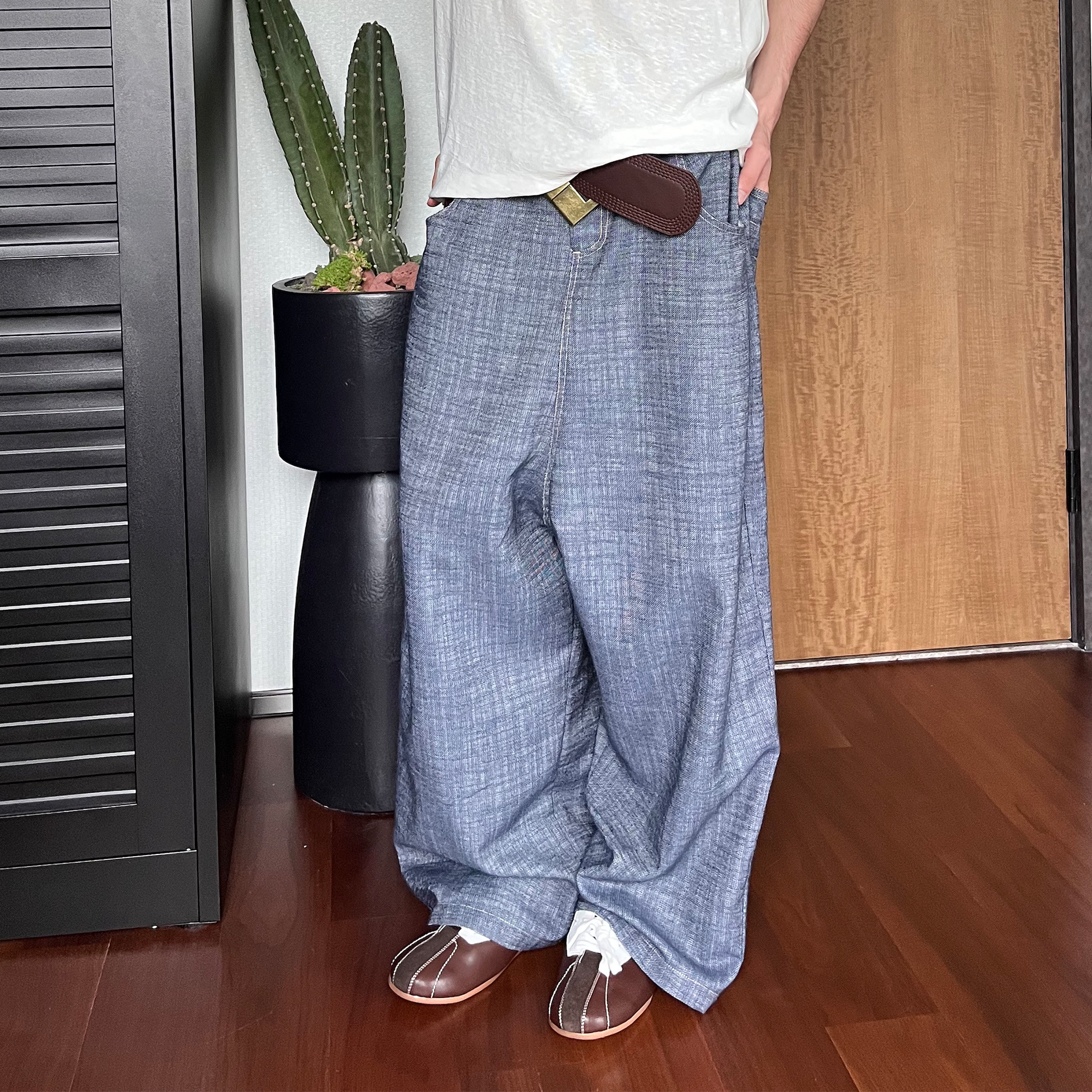 ASSEEN Dropped-Crotch Wide-Leg Linen-Blend Jeans