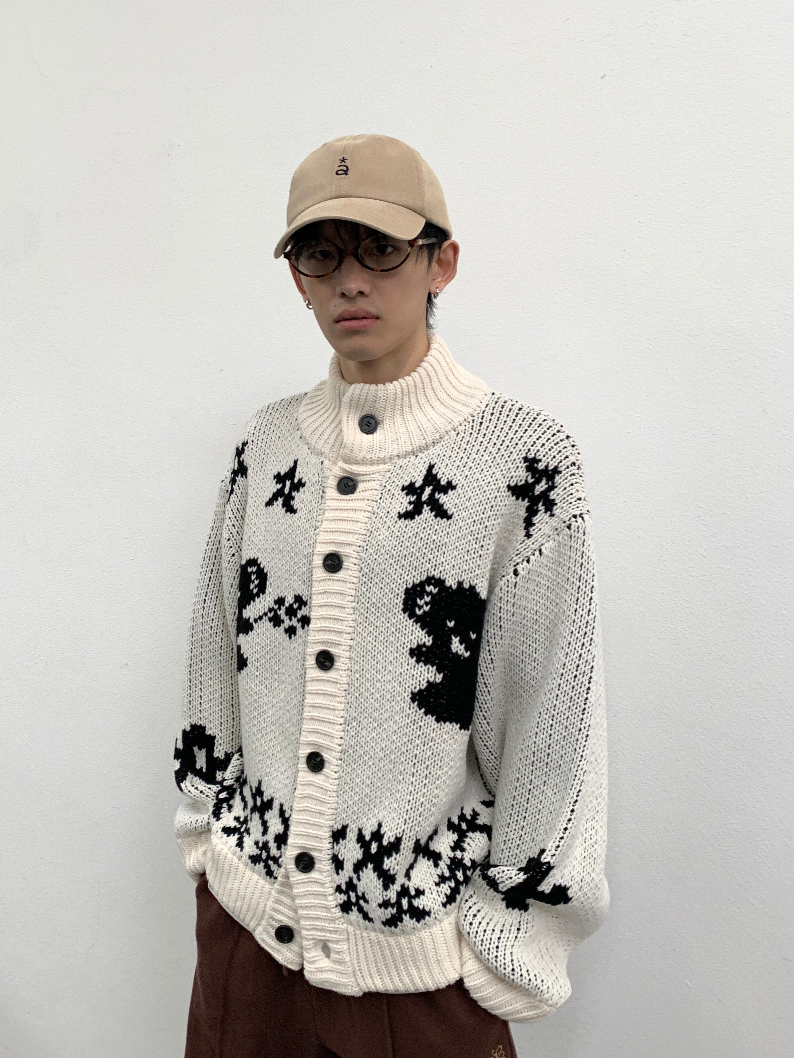 ROARINGWILD A ARCH Jacquard Chunky Knit Cardigan